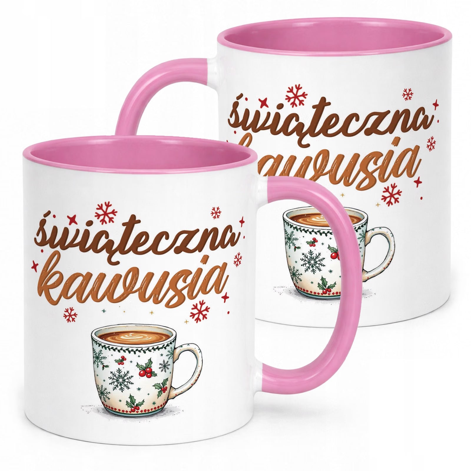Kubek Różowy Boże Narodzenie Mikołajki Świąteczna Kawusia Prezent