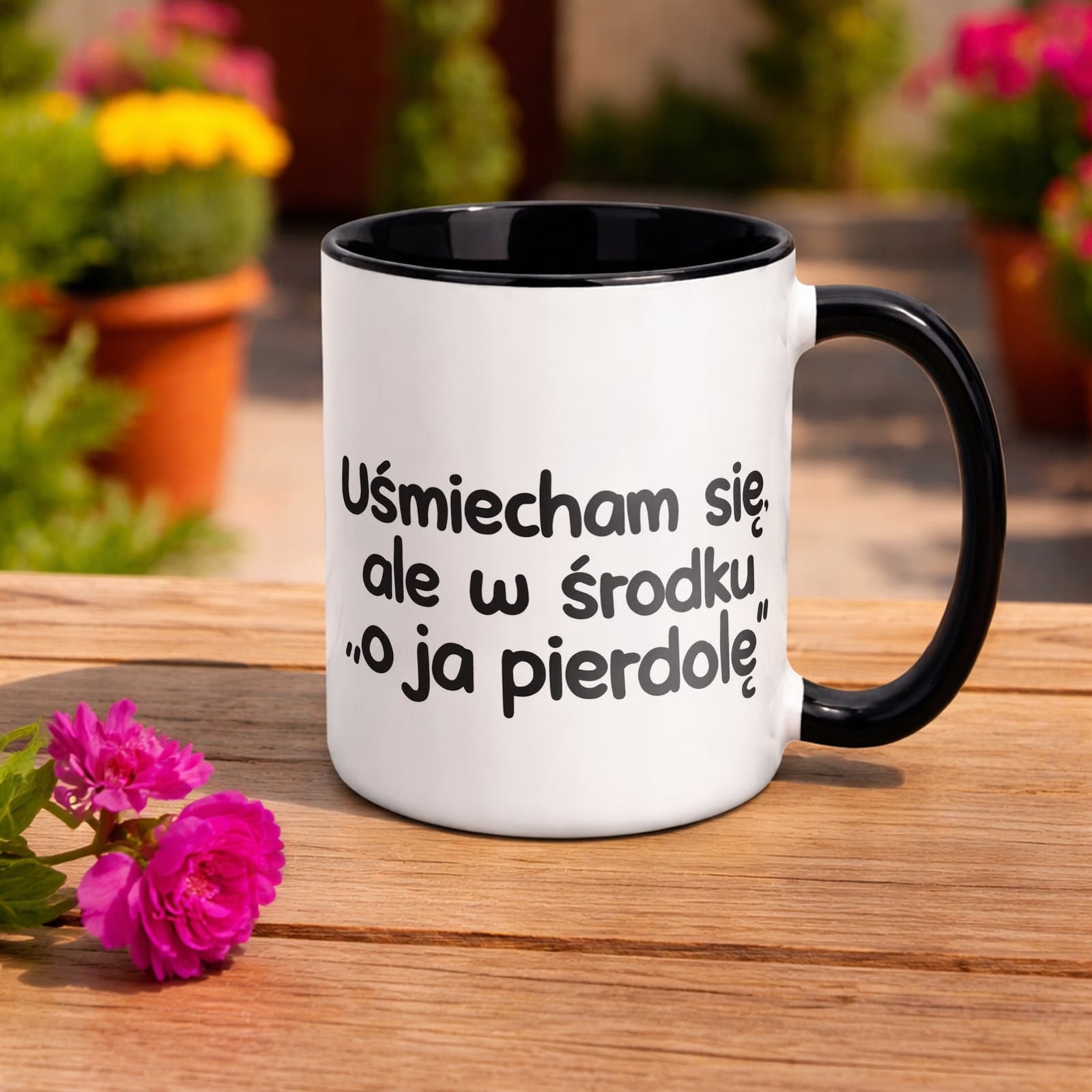 Kubek Czarny Uśmiecham Się Ale W Środku Śmieszny Zabawny Prezent
