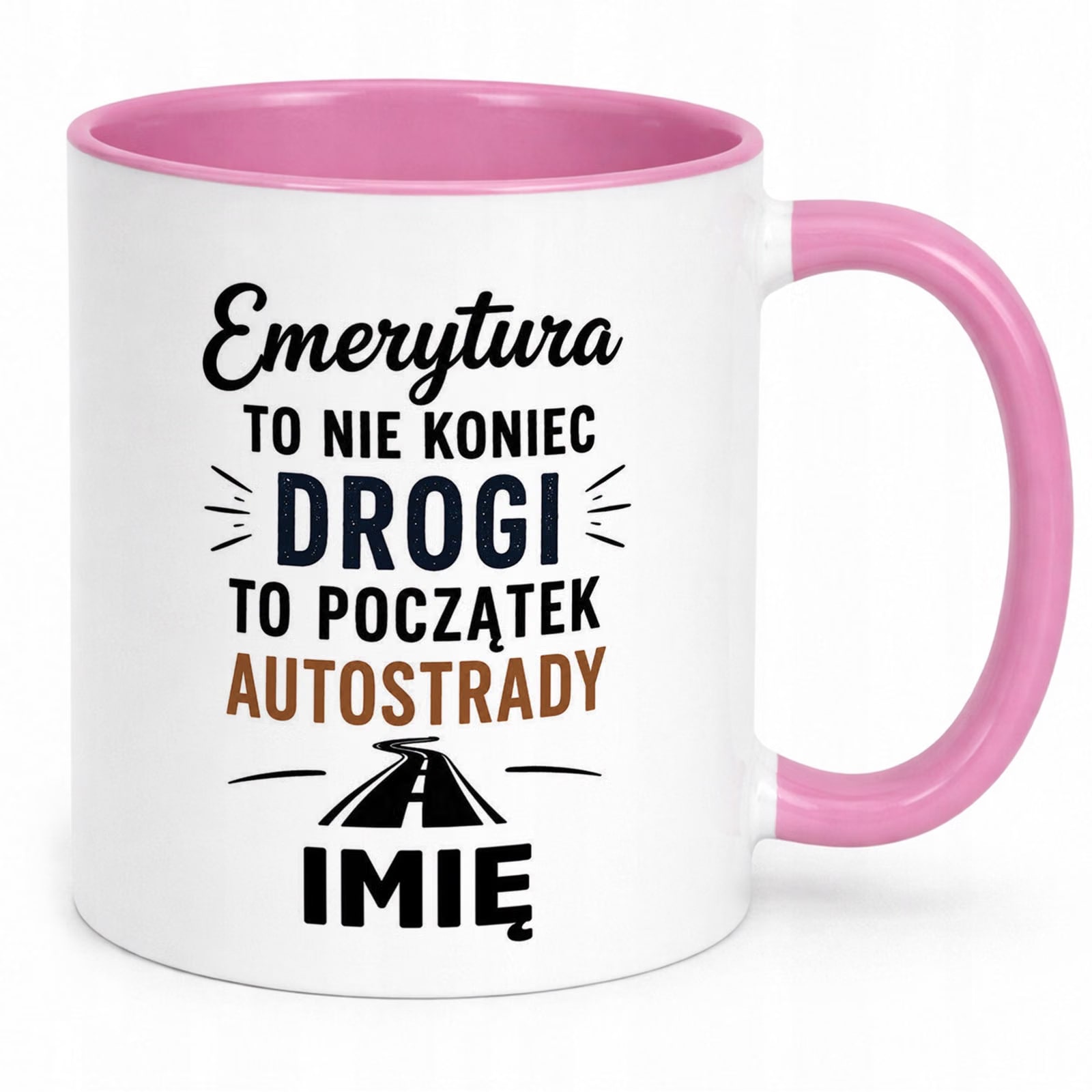 Kubek Różowy Personalizowany z Nadrukiem Emerytura Dla Emeryta Prezent