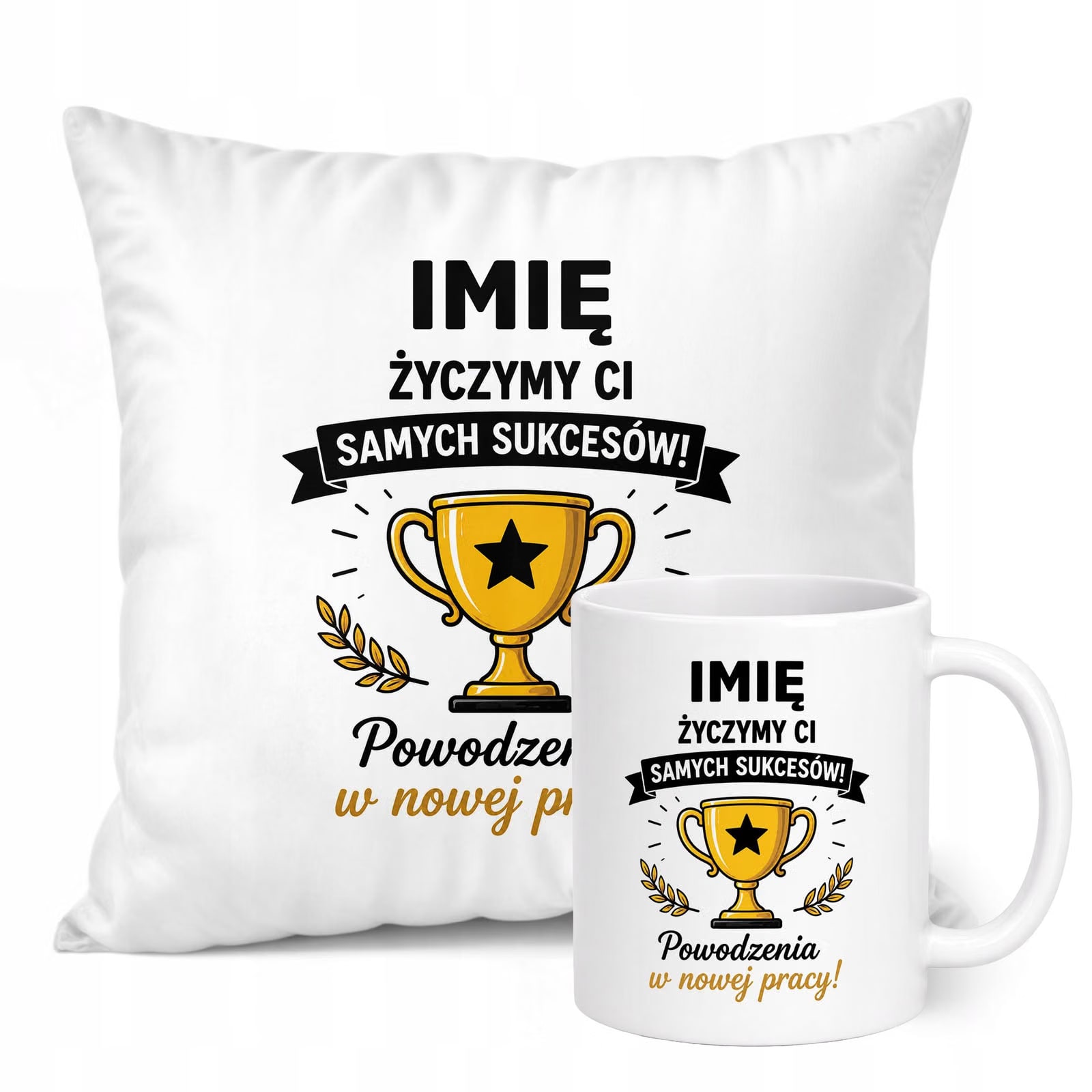 Zestaw Personalizowany Kubek Biały Poduszka Odejście z Pracy Prezent