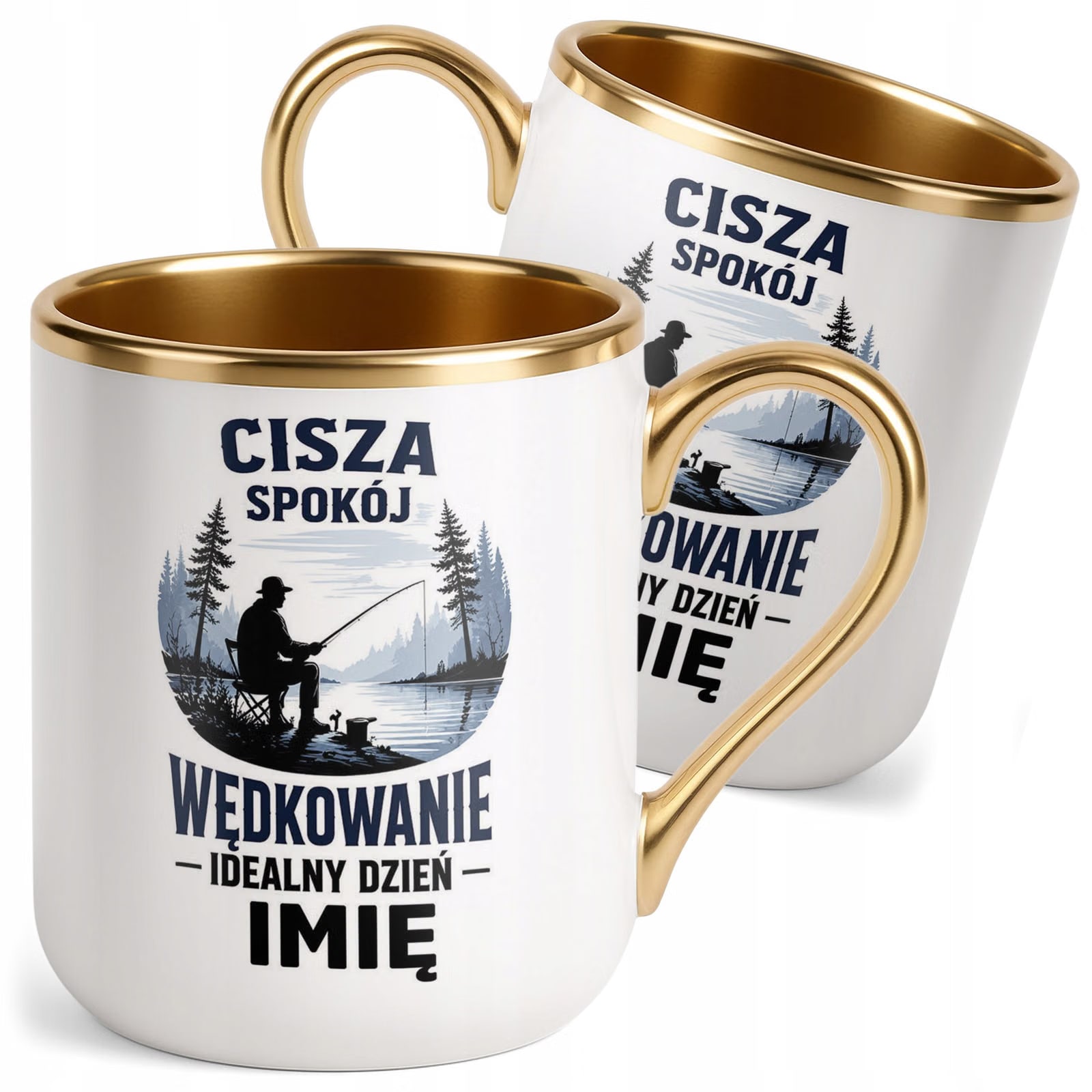 Kubek Personalizowany z nadrukiem Premium Złoty Dla Wędkarza Prezent