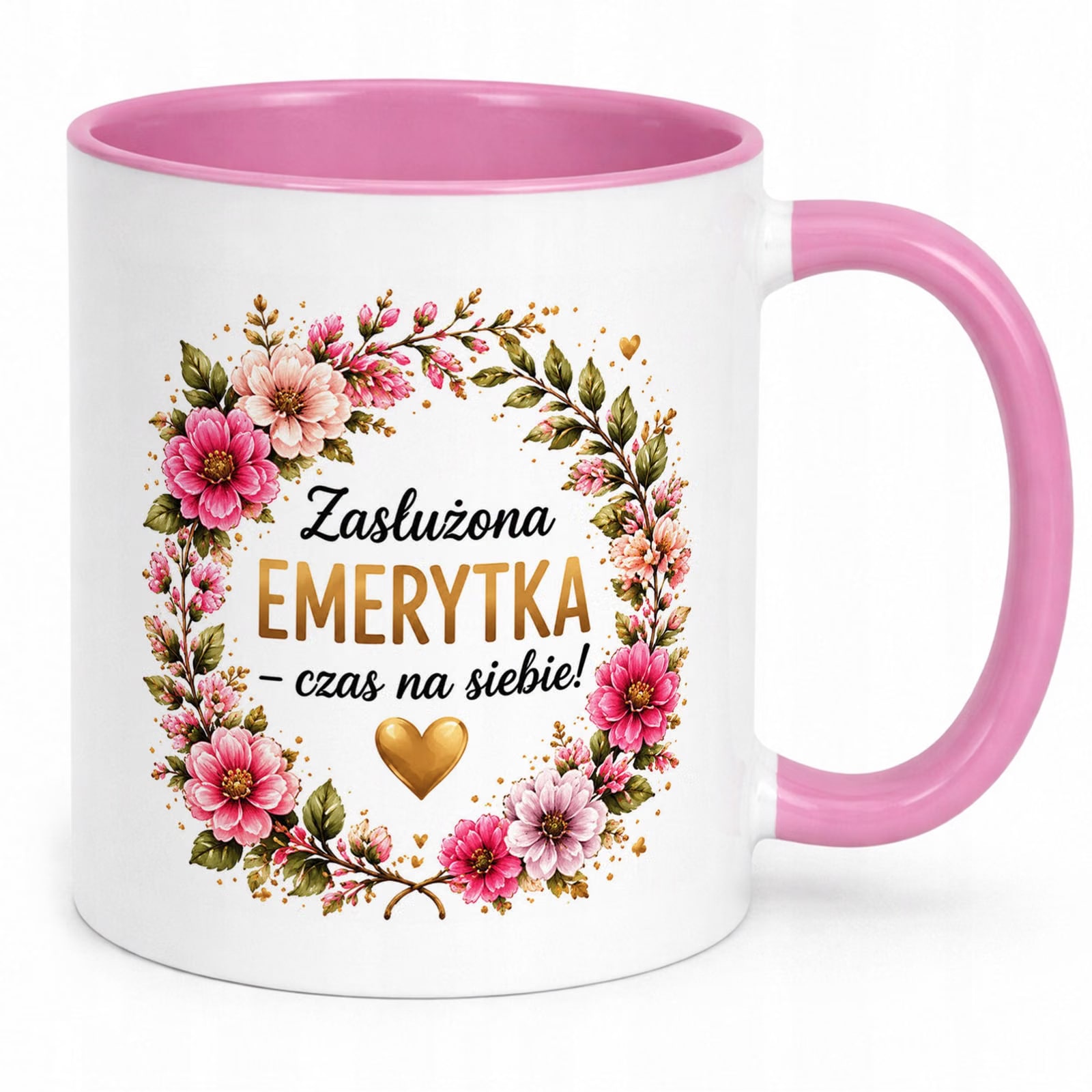 Kubek Różowy z nadrukiem Emerytura Dla Emerytki Upominek Prezent