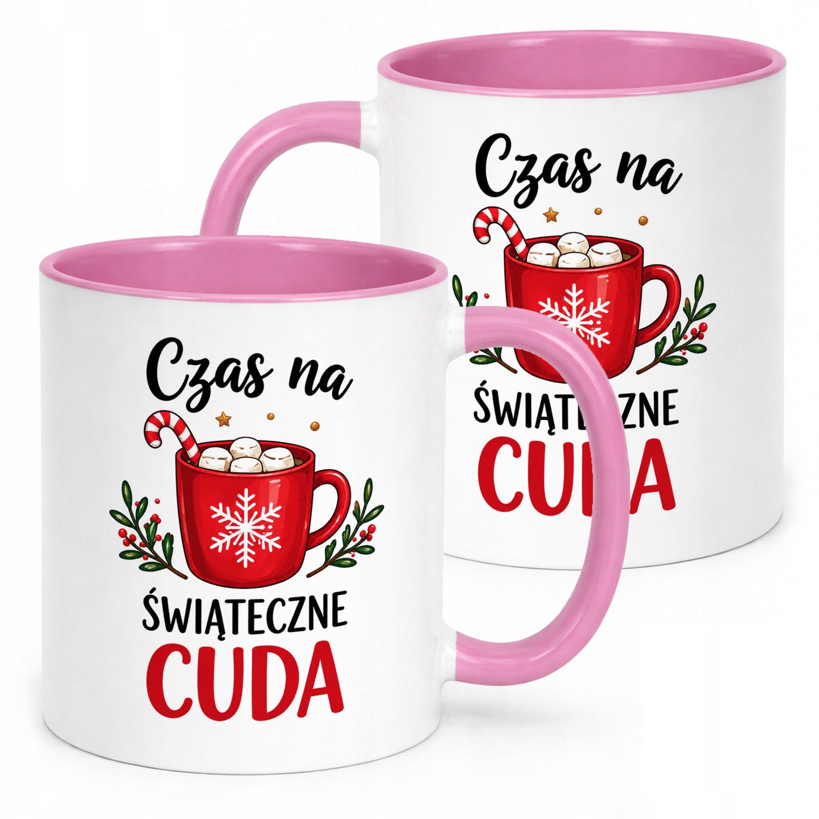 Kubek Różowy z Nadrukiem Boże Narodzenie Mikołajki Święta Kakao Prezent