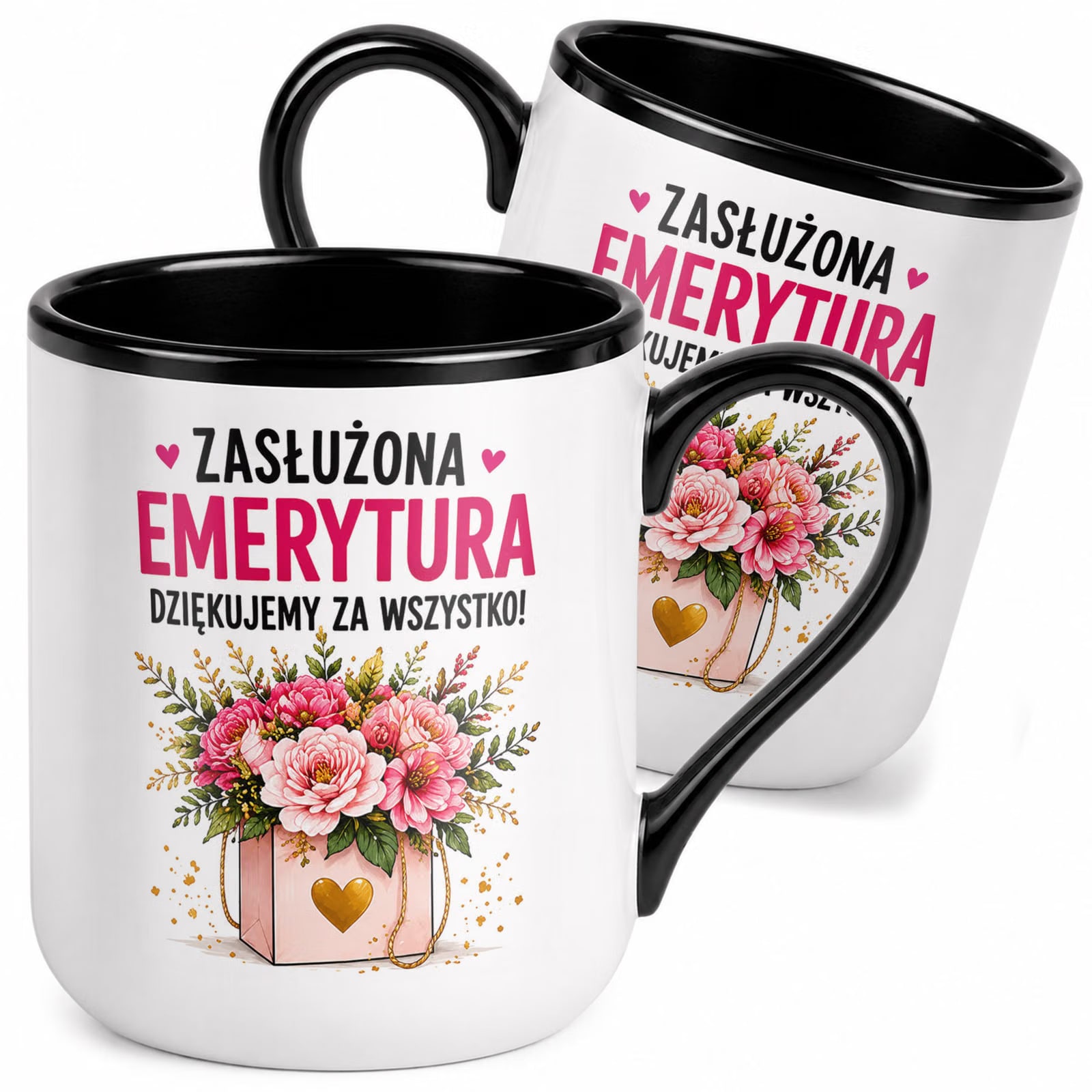 Kubek z nadrukiem Premium Czarny Emerytura Dla Emerytki Upominek Prezent