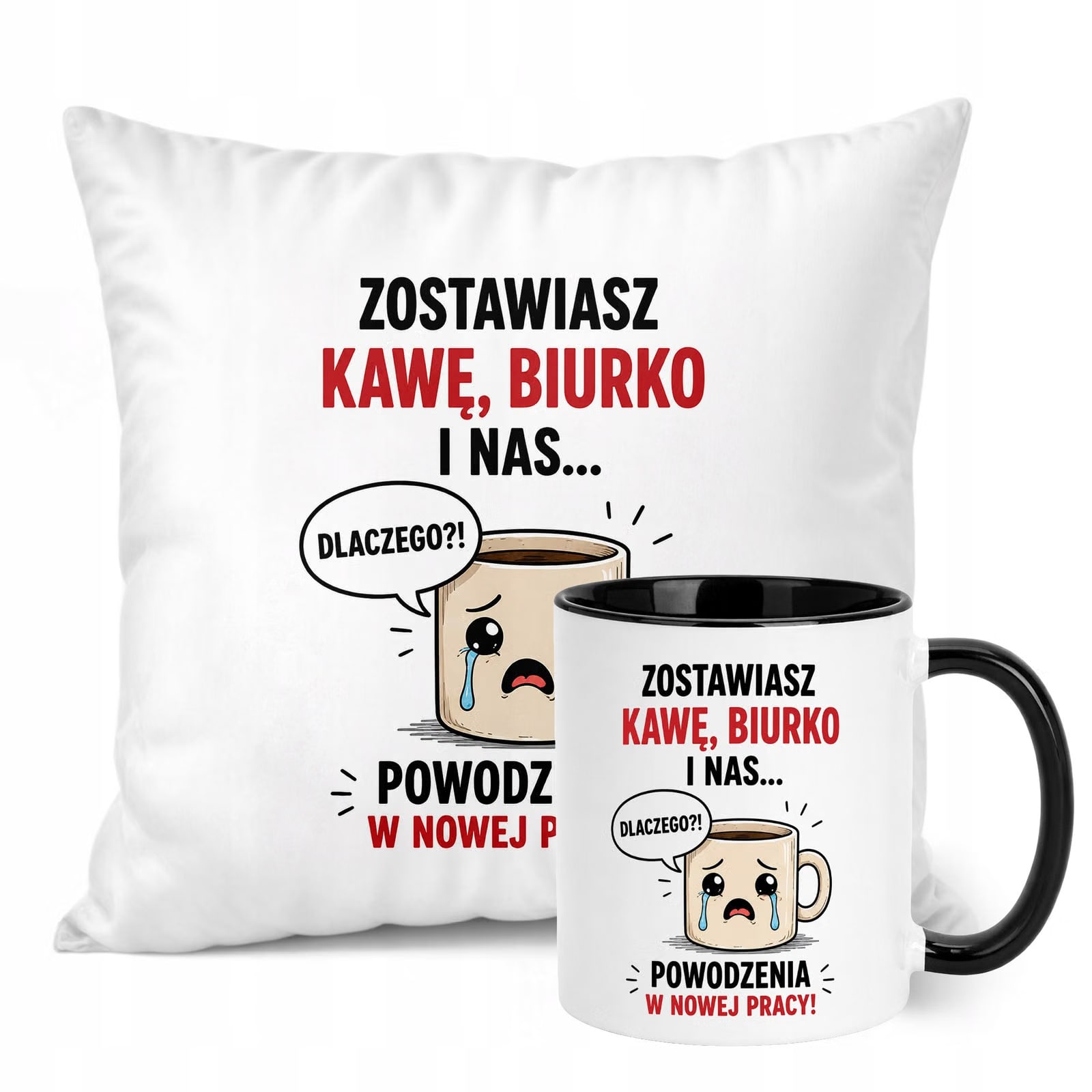 Zestaw Kubek Czarny Poduszka Z Nadrukiem Odejście z Pracy Prezent