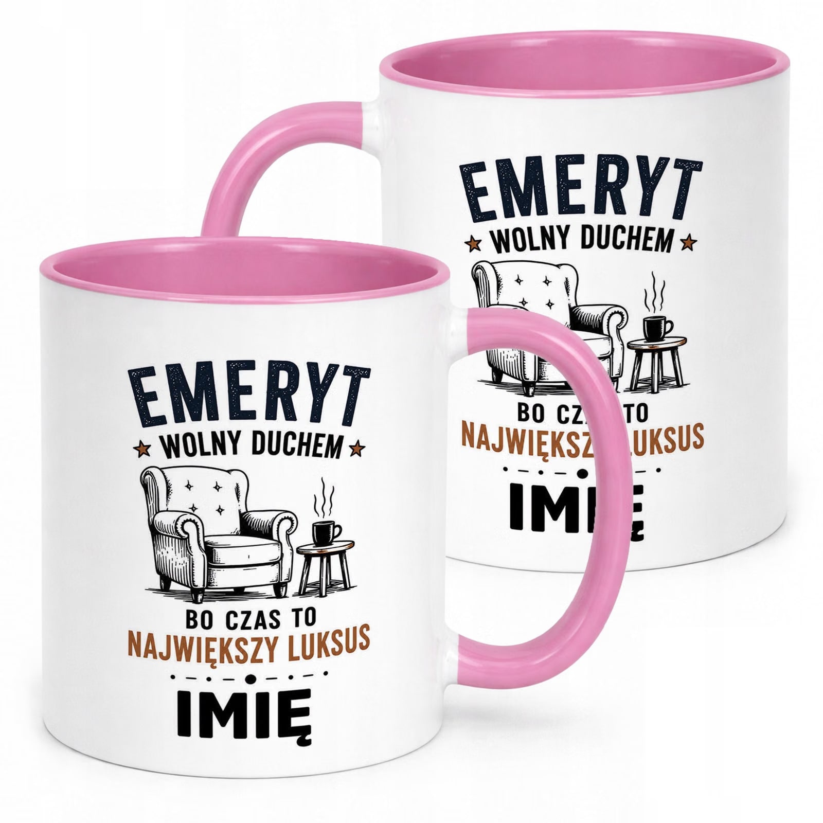 Kubek Różowy Personalizowany z Nadrukiem Emerytura Dla Emeryta Prezent