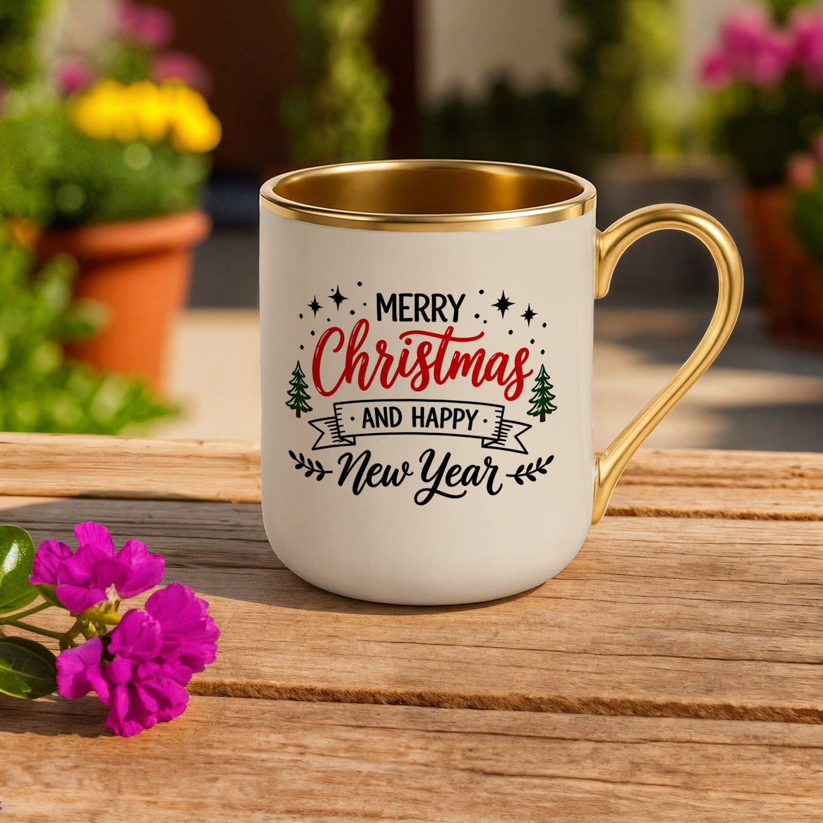 Kubek Premium Złoty Ecru Boże Narodzenie Mikołajki Merry Christmas Prezent