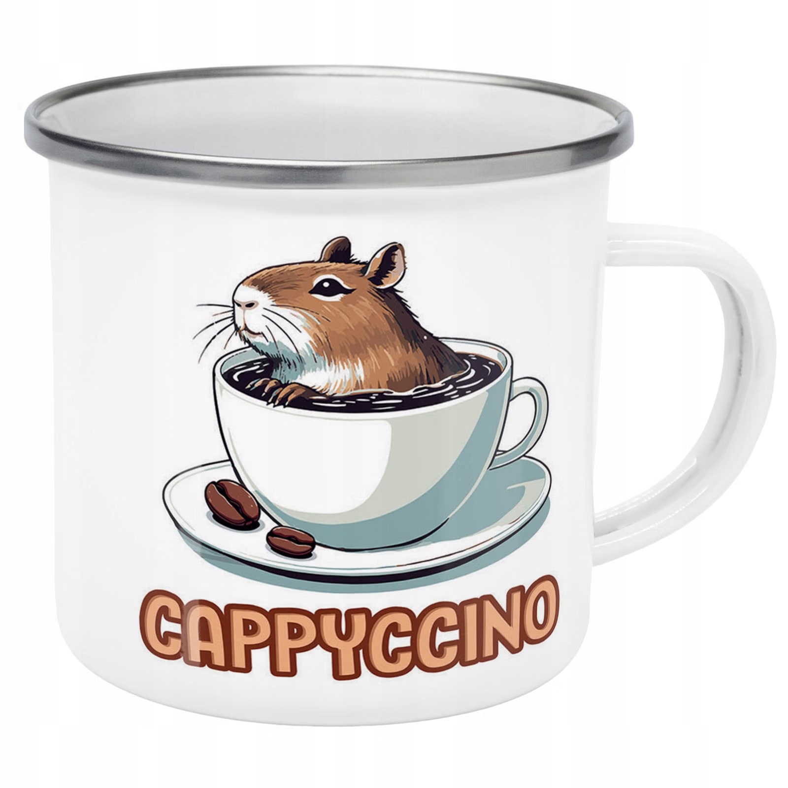 Kubek Emaliowany Kapibara Capybara Zwierzak z Nadrukiem Biały Metalowy
