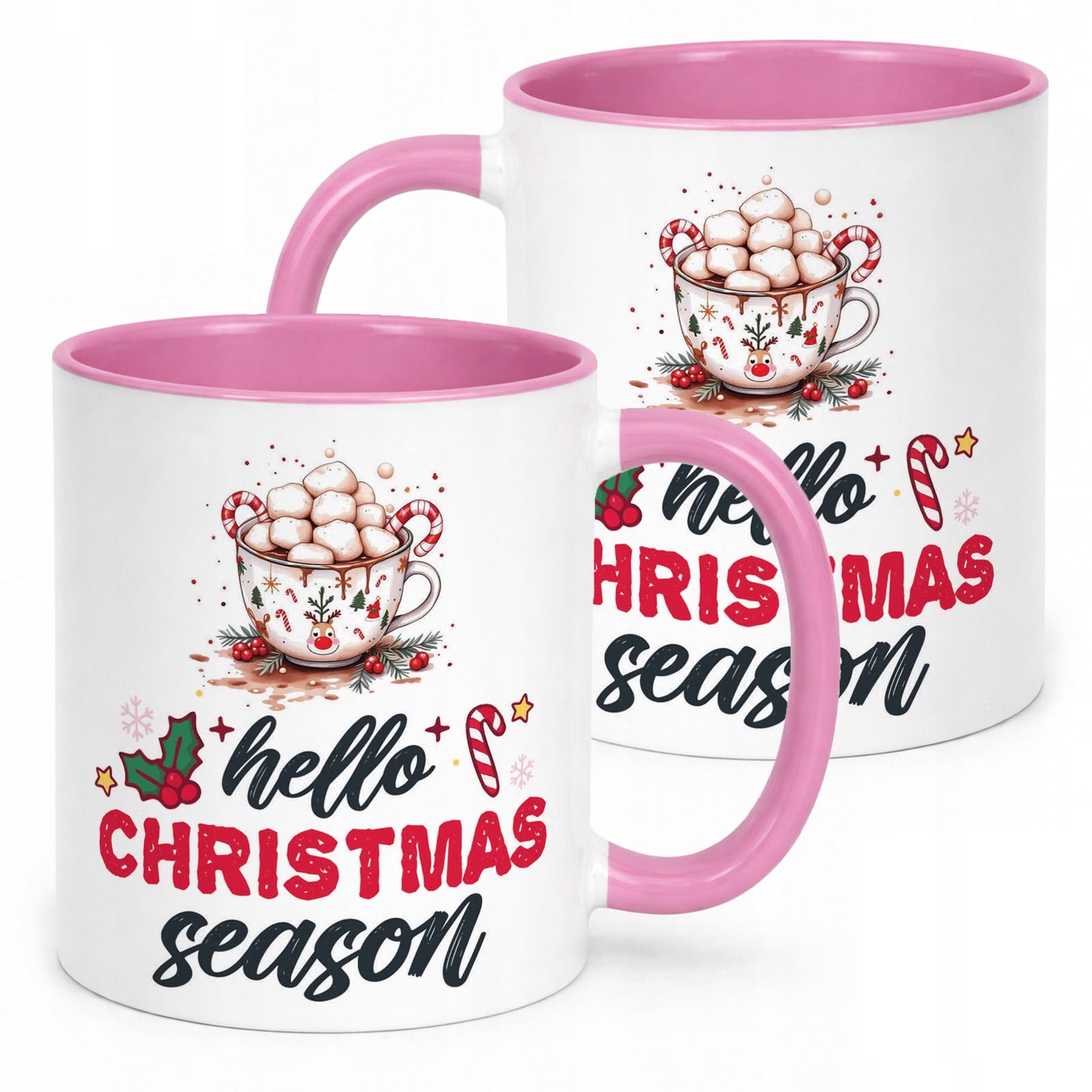 Kubek Różowy z Nadrukiem Boże Narodzenie Hello Christmas Season Prezent