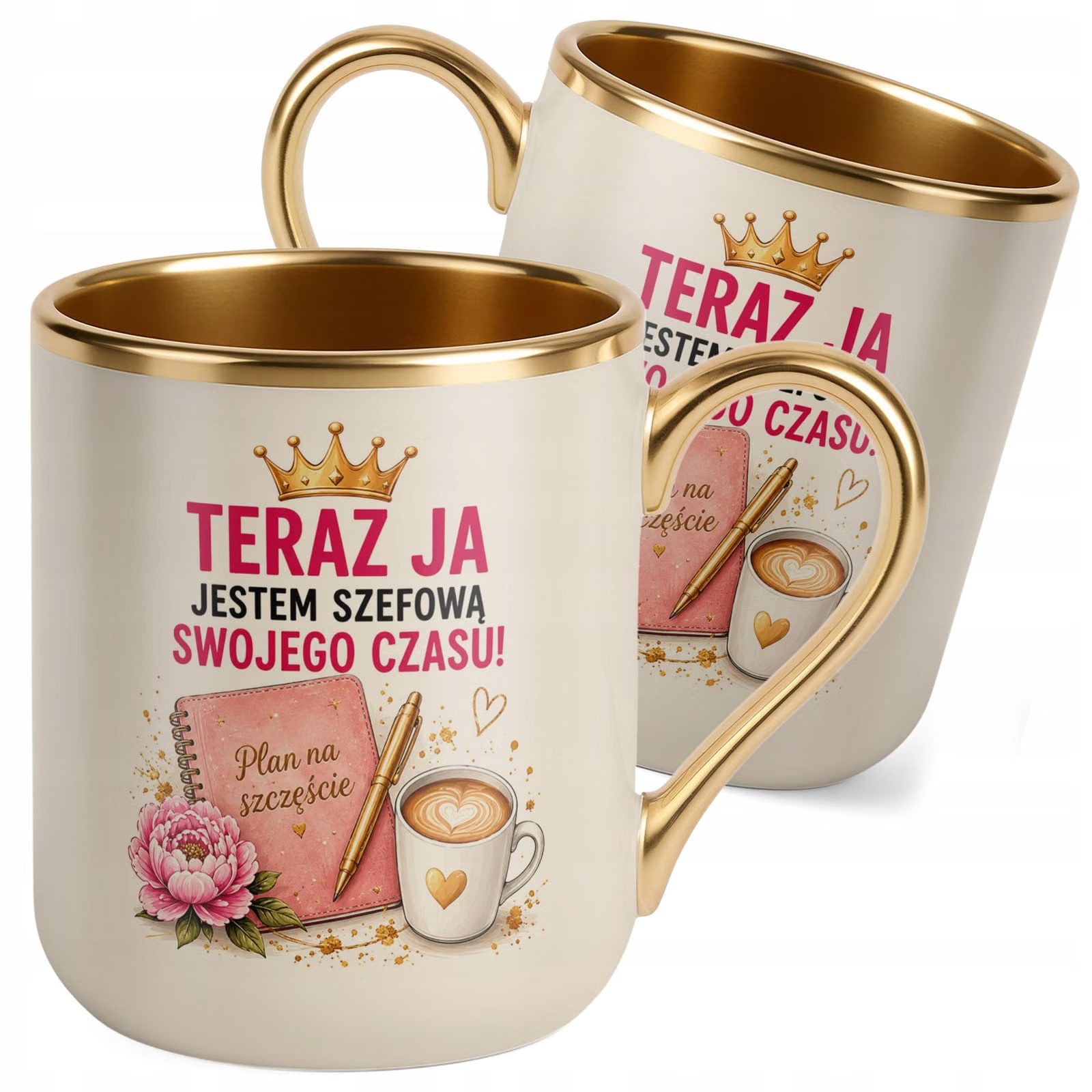 Kubek z nadrukiem Premium Złoty Ecru Emerytura Dla Emerytki Prezent
