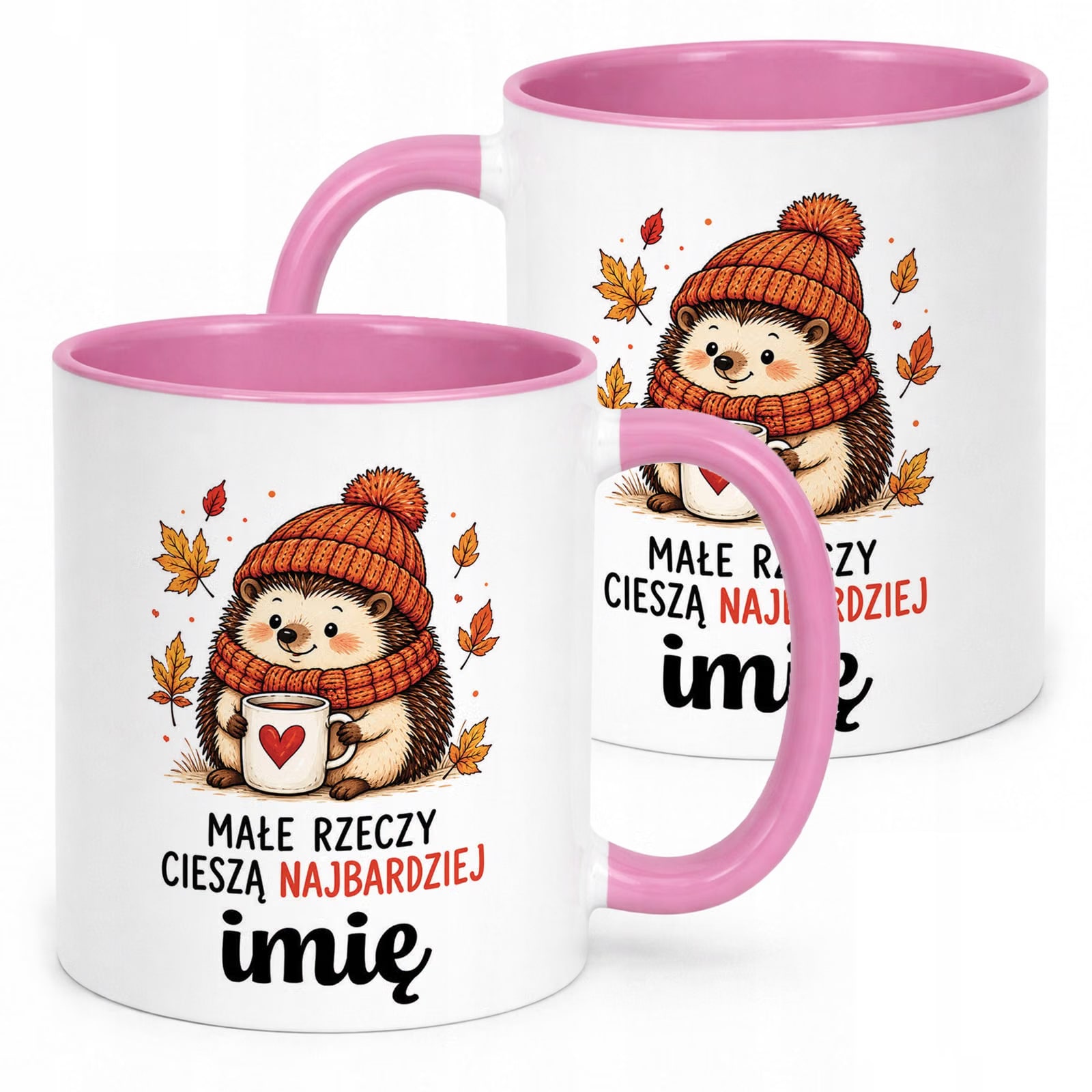 Różowy Kubek personalizowany z nadrukiem Jesienny Jesień Prezent Upominek