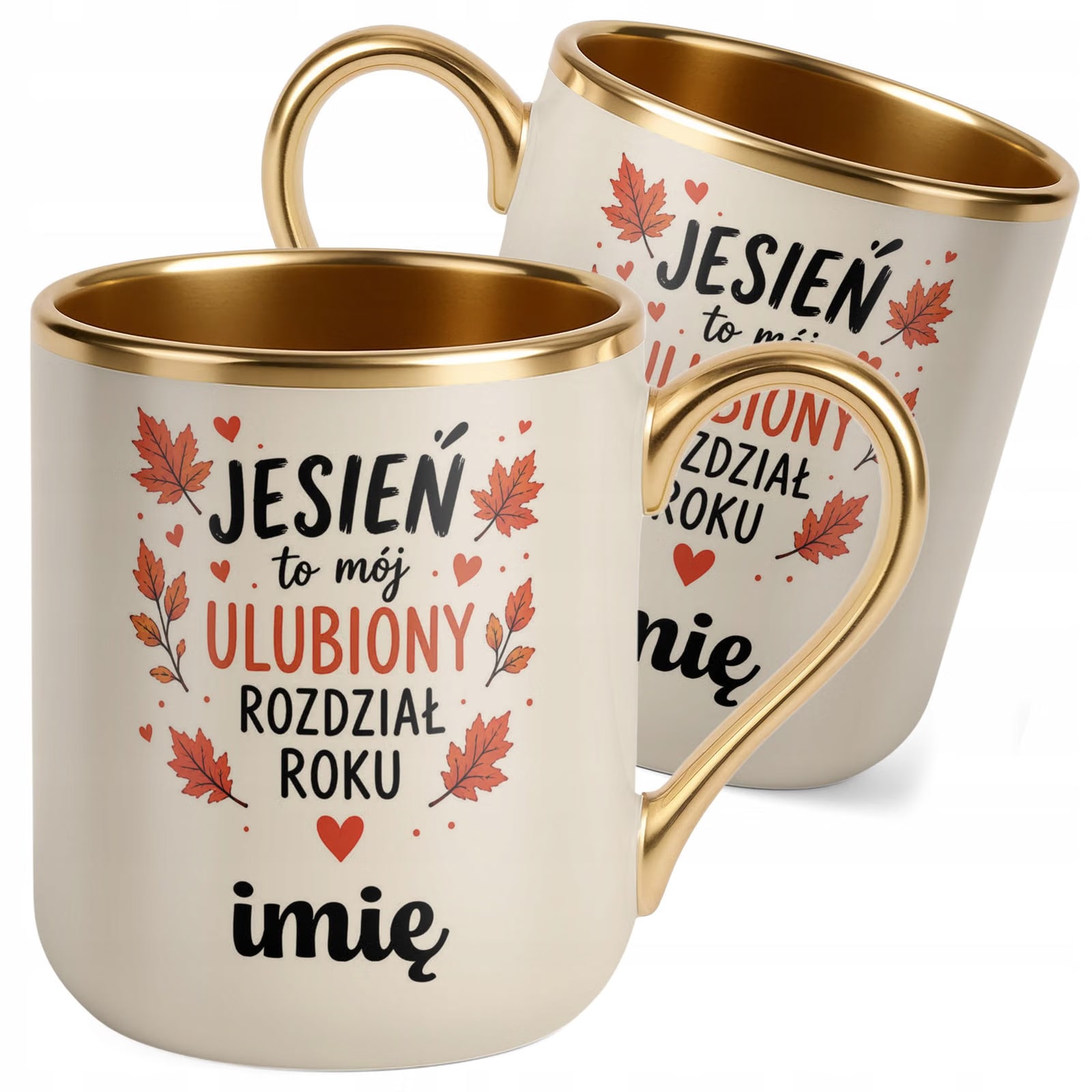 Kubek Personalizowany z nadrukiem Premium Złoty Ecru Jesienny Jesień