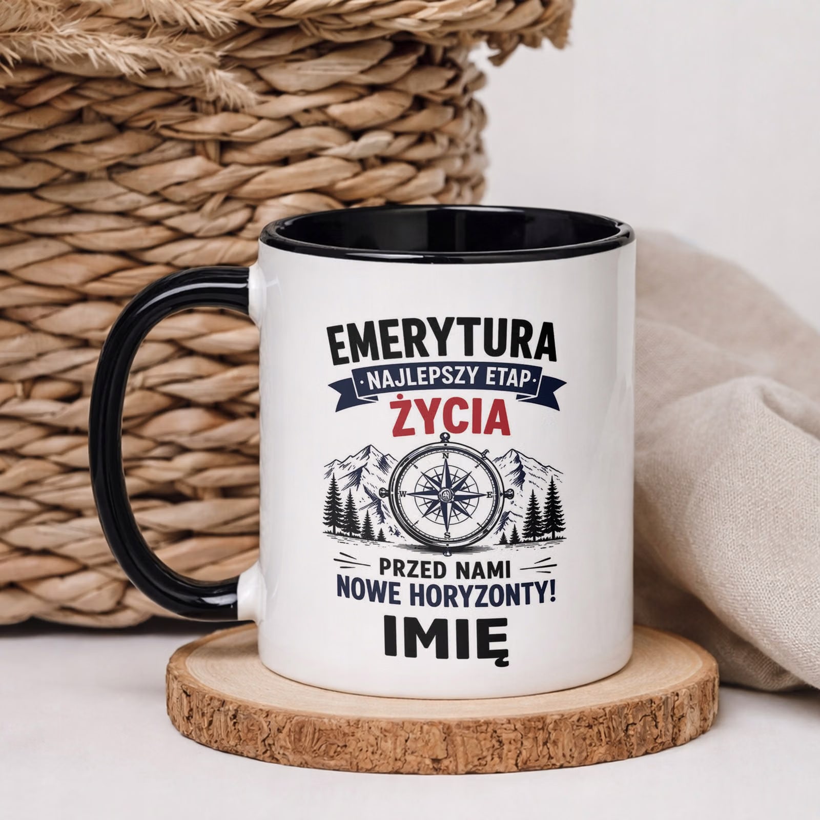 Kubek Czarny Personalizowany z Nadrukiem Emerytura Dla Emeryta Prezent