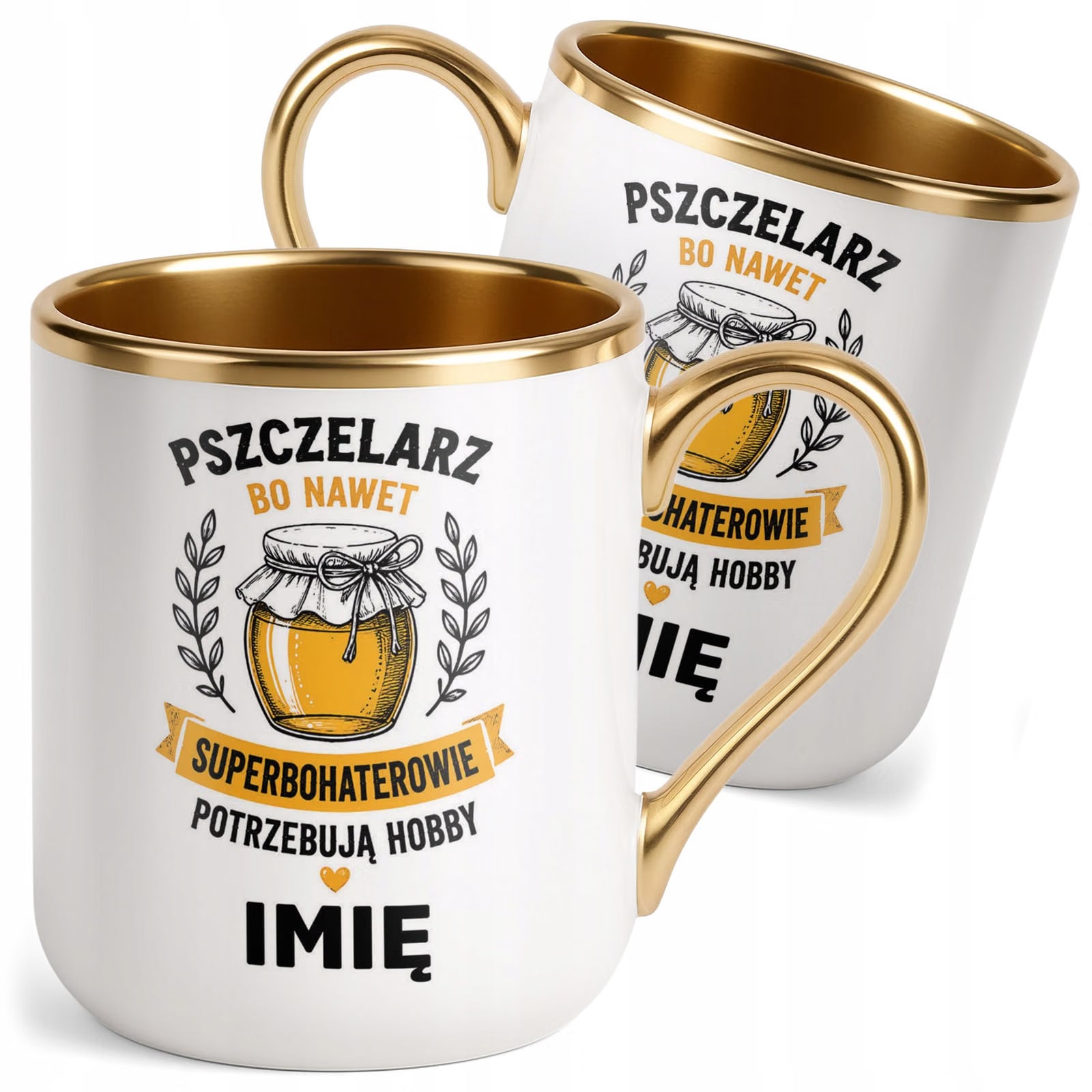 Kubek Personalizowany z nadrukiem Premium Złoty Dla Pszczelarza Prezent