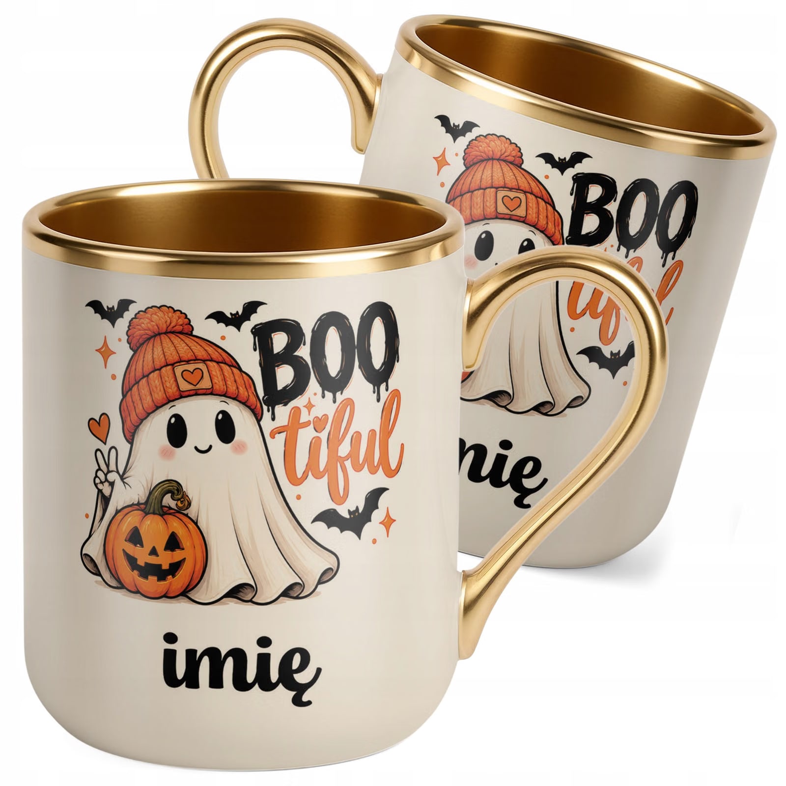 Kubek Personalizowany Premium Złoty Ecru z Nadrukiem Halloween