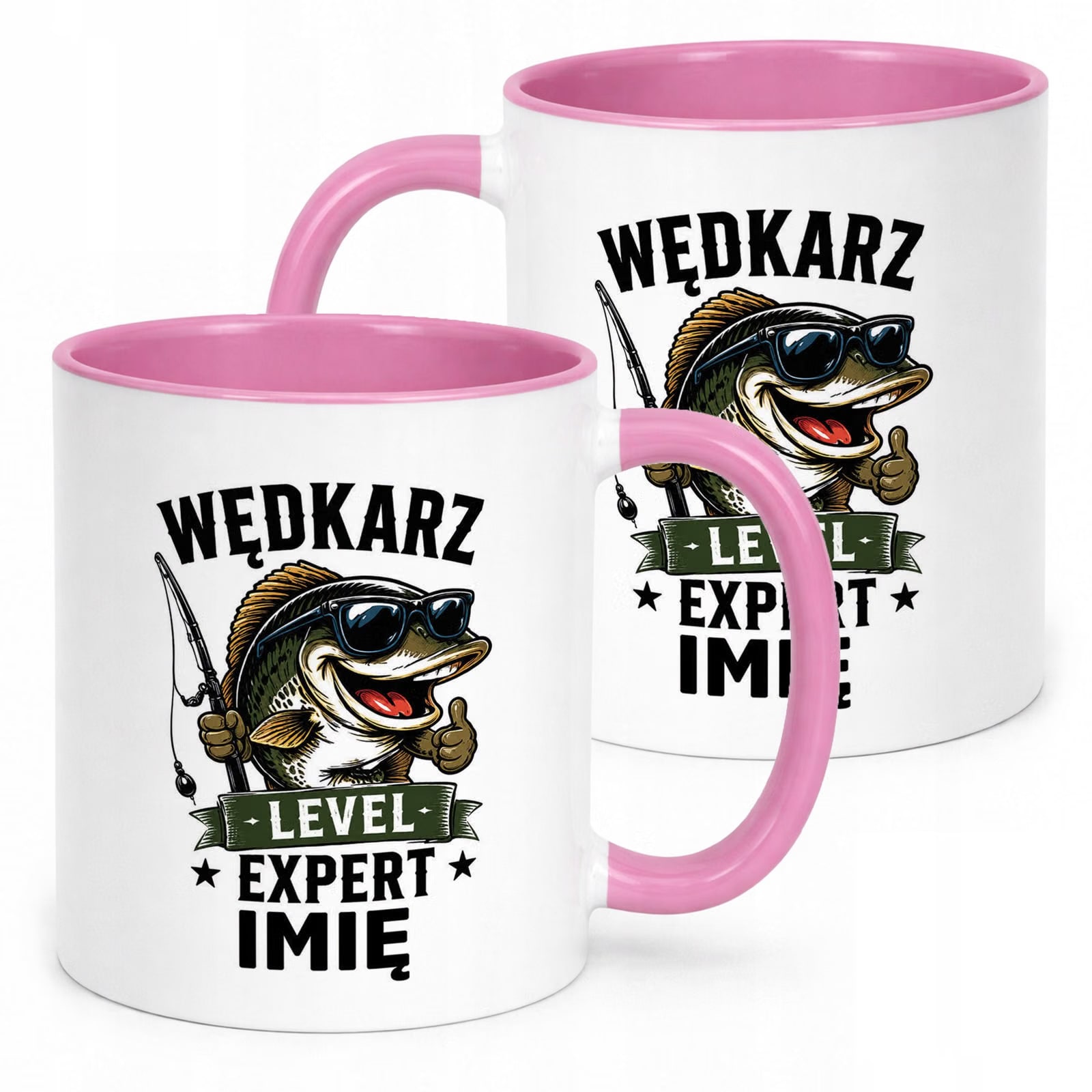 Różowy Kubek Personalizowany z nadrukiem Dla Wędkarza Upominek Prezent
