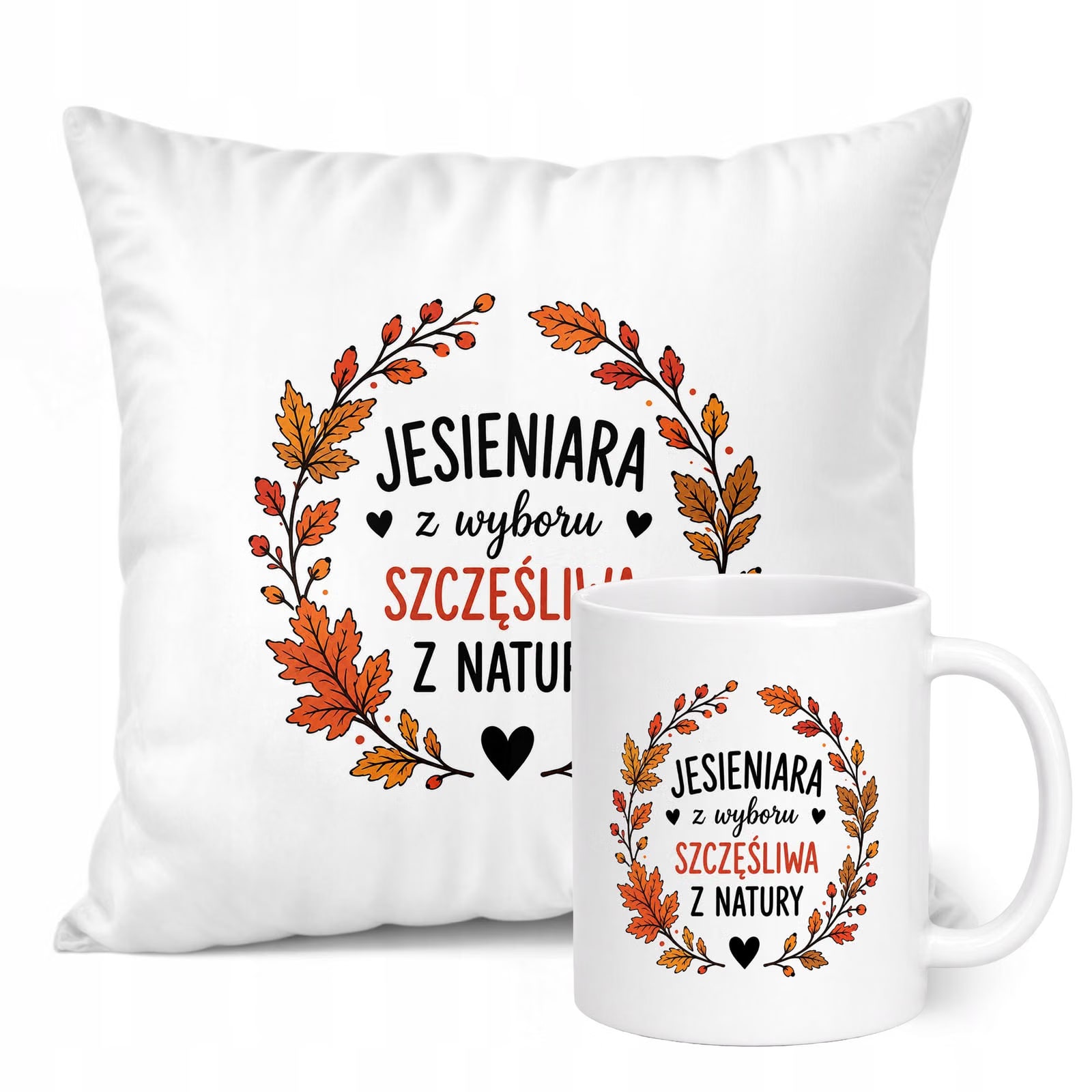 Zestaw Kubek Biały Poduszka Jesień Jesienny Z Nadrukiem Prezent Upominek