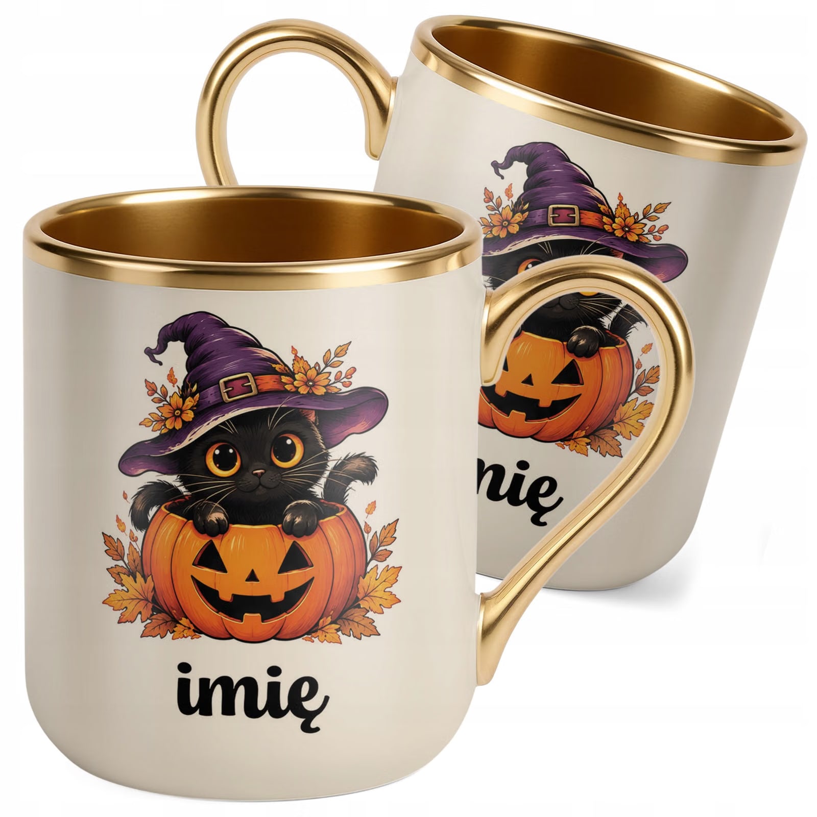 Kubek Personalizowany Premium Złoty Ecru z Nadrukiem Halloween