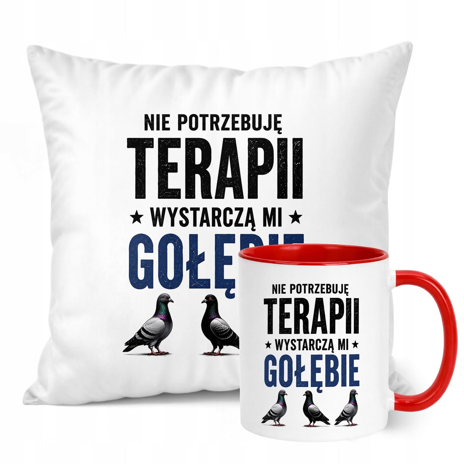 Zestaw Kubek Czerwony Poduszka Z Nadrukiem Dla Gołębiarza Prezent