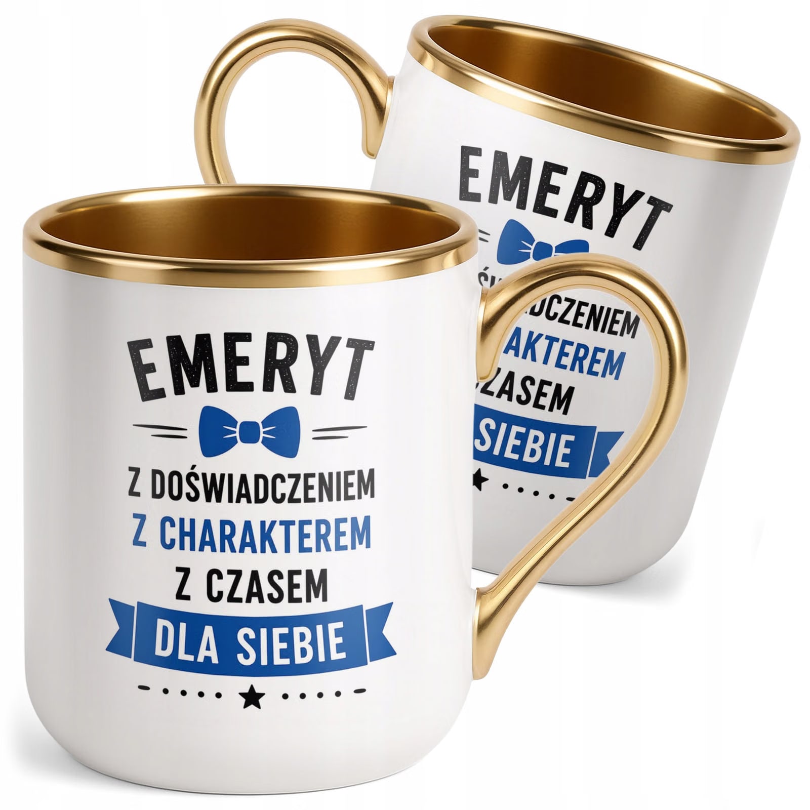 Kubek z nadrukiem Premium Złoty Emerytura Dla Emeryta Upominek Prezent