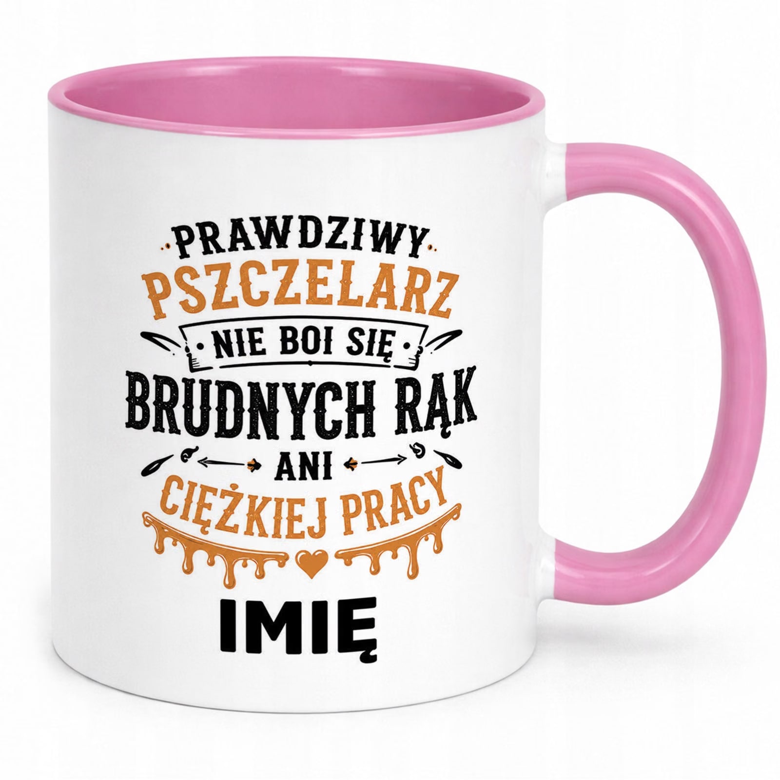 Różowy Kubek Personalizowany z nadrukiem Dla Pszczelarza Upominek Prezent