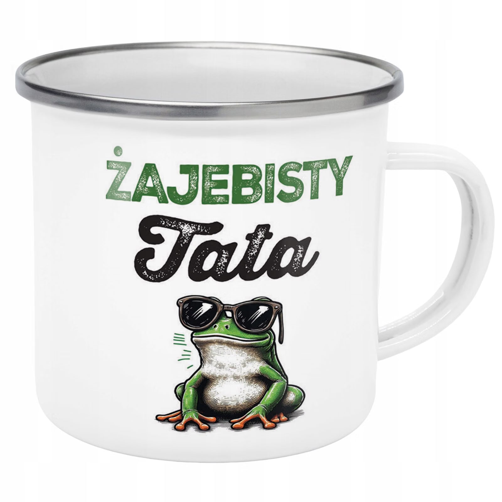 Kubek Emaliowany Dzień Ojca Dla Taty Żajebisty z Nadrukiem Biały Metalowy