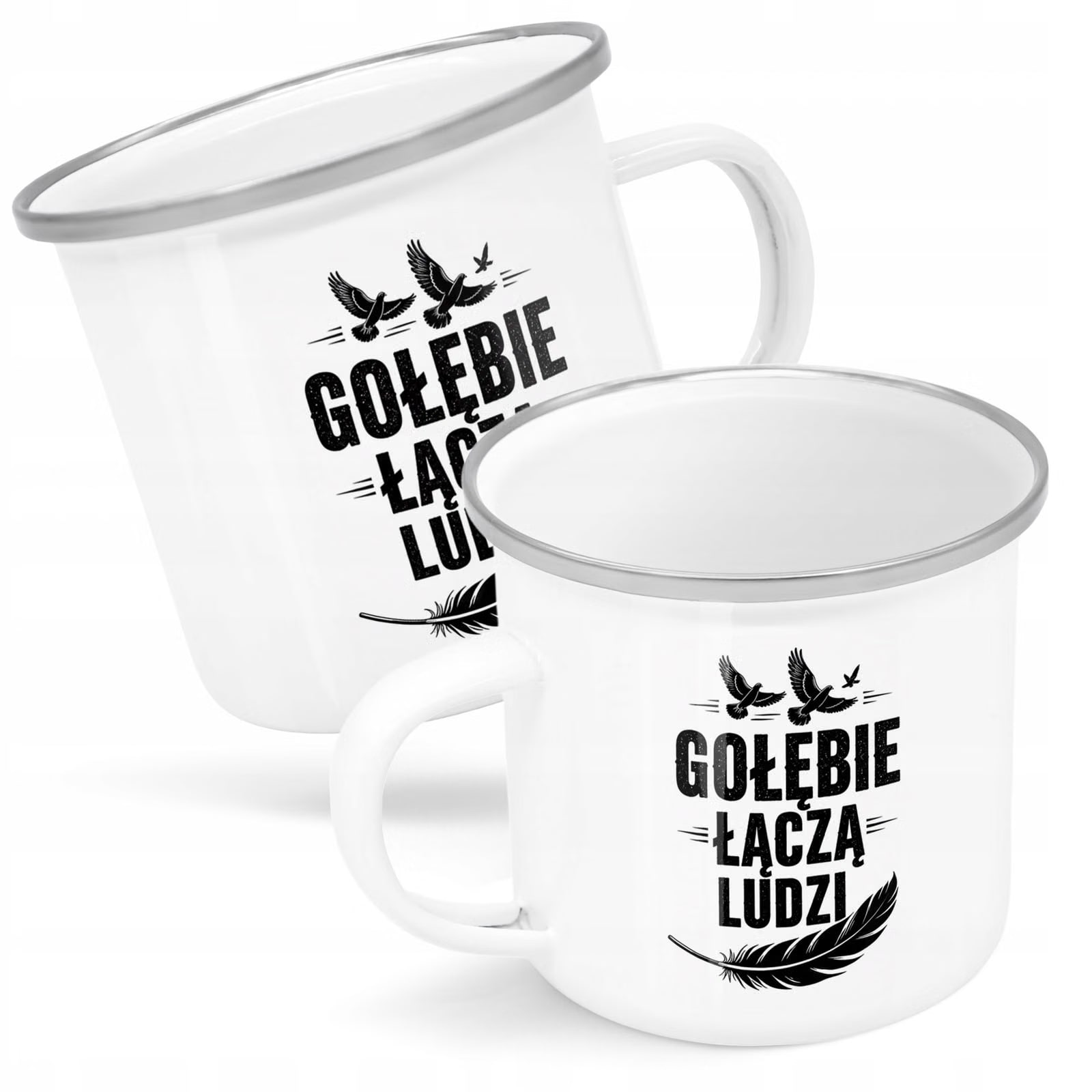 Kubek Emaliowany Dla Hodowcy Gołębi z Nadrukiem Biały Metalowy Prezent