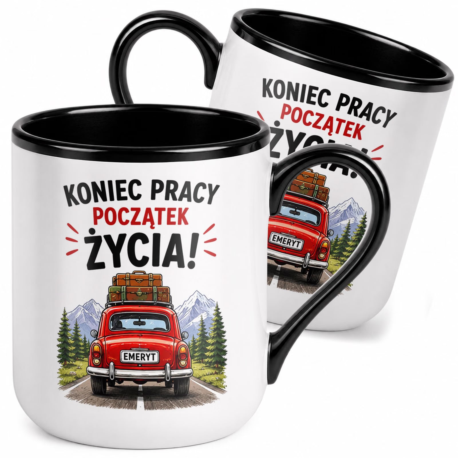 Kubek z nadrukiem Premium Czarny Emerytura Dla Emeryta Upominek Prezent