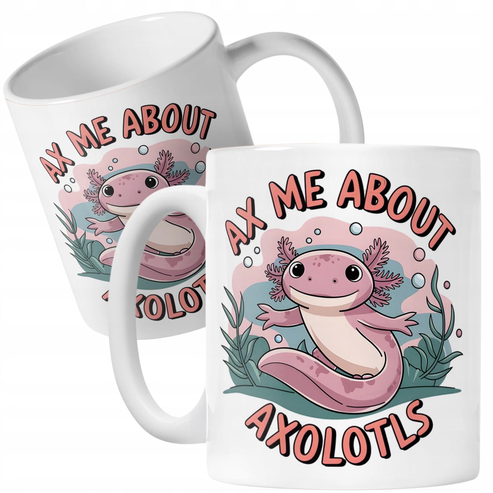 Biały kubek z motywem gier Aksolotl Axolotl Mine craft Różowy Zwierzak OK