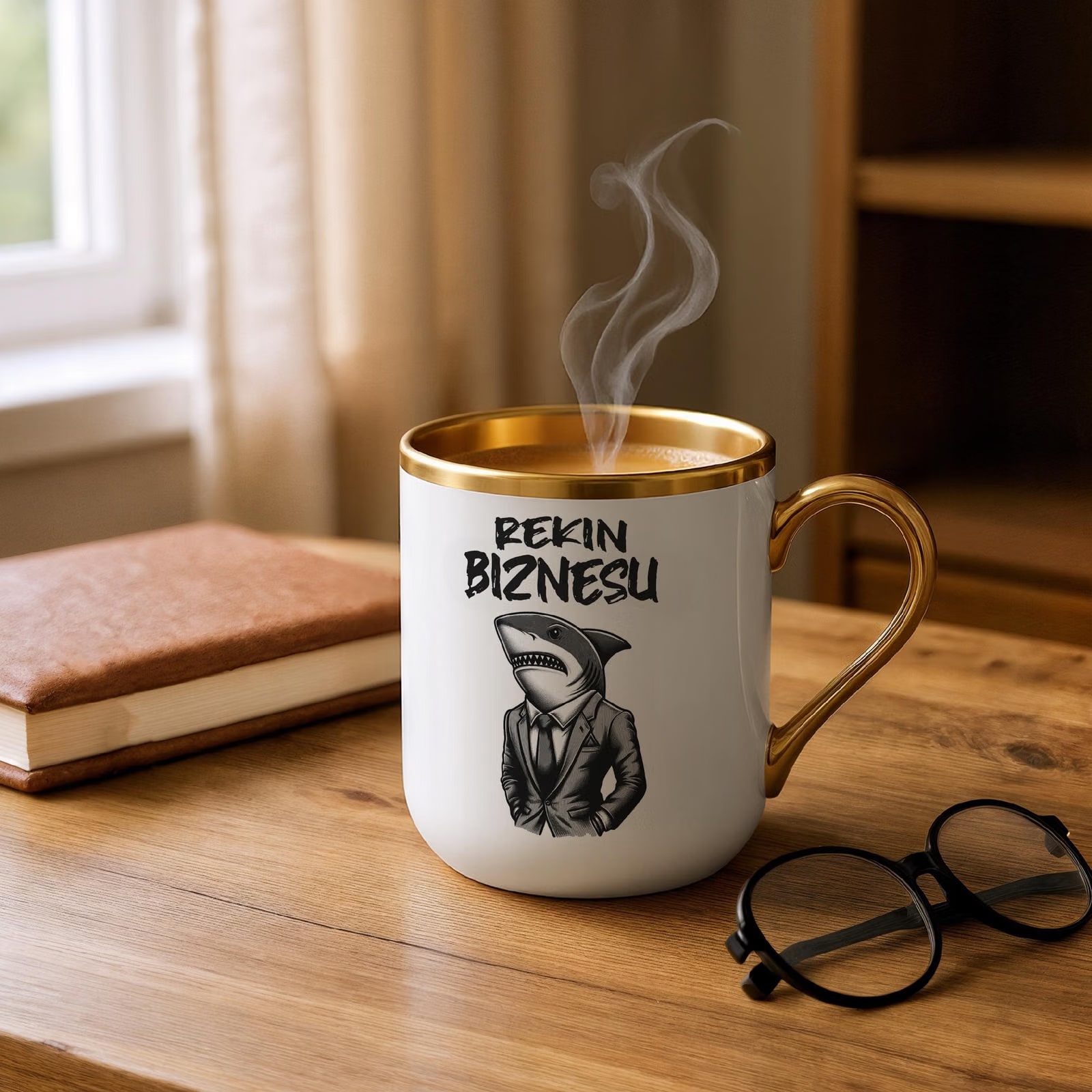 Kubek Premium Złoty Rekin Biznesu Prezent Praca Dla Rekina Biznesu