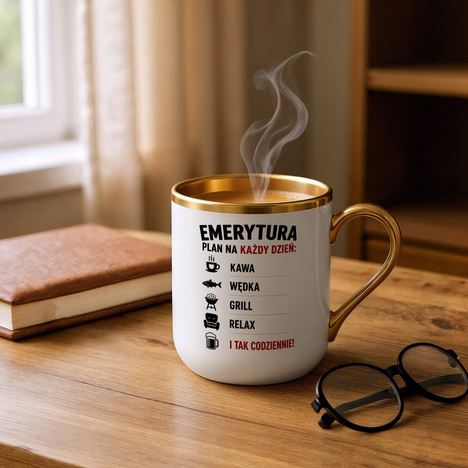 Kubek z nadrukiem Premium Złoty Emerytura Dla Emeryta Prezent