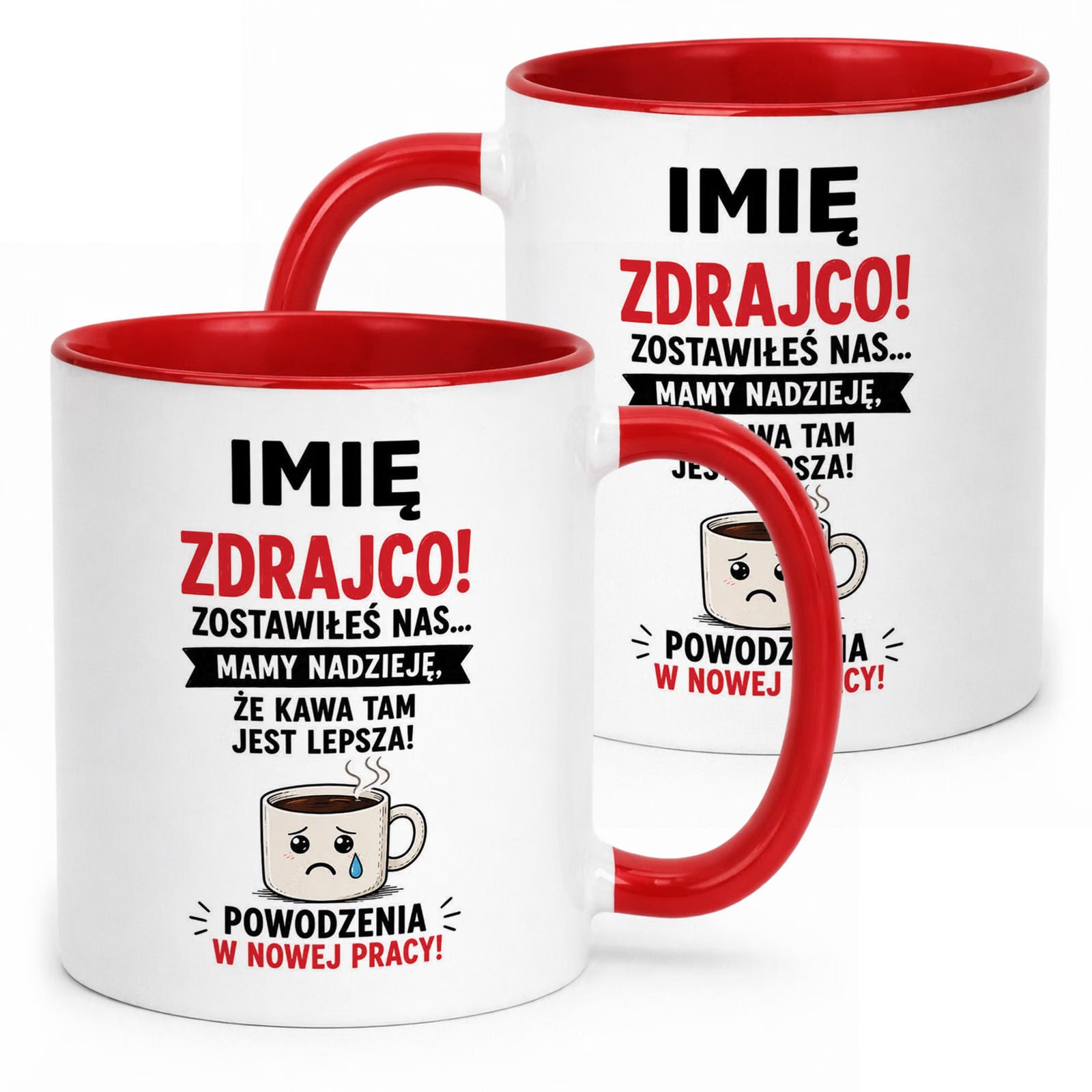 Kubek Czerwony Personalizowany z Nadrukiem Pożegnanie Odejście z Pracy