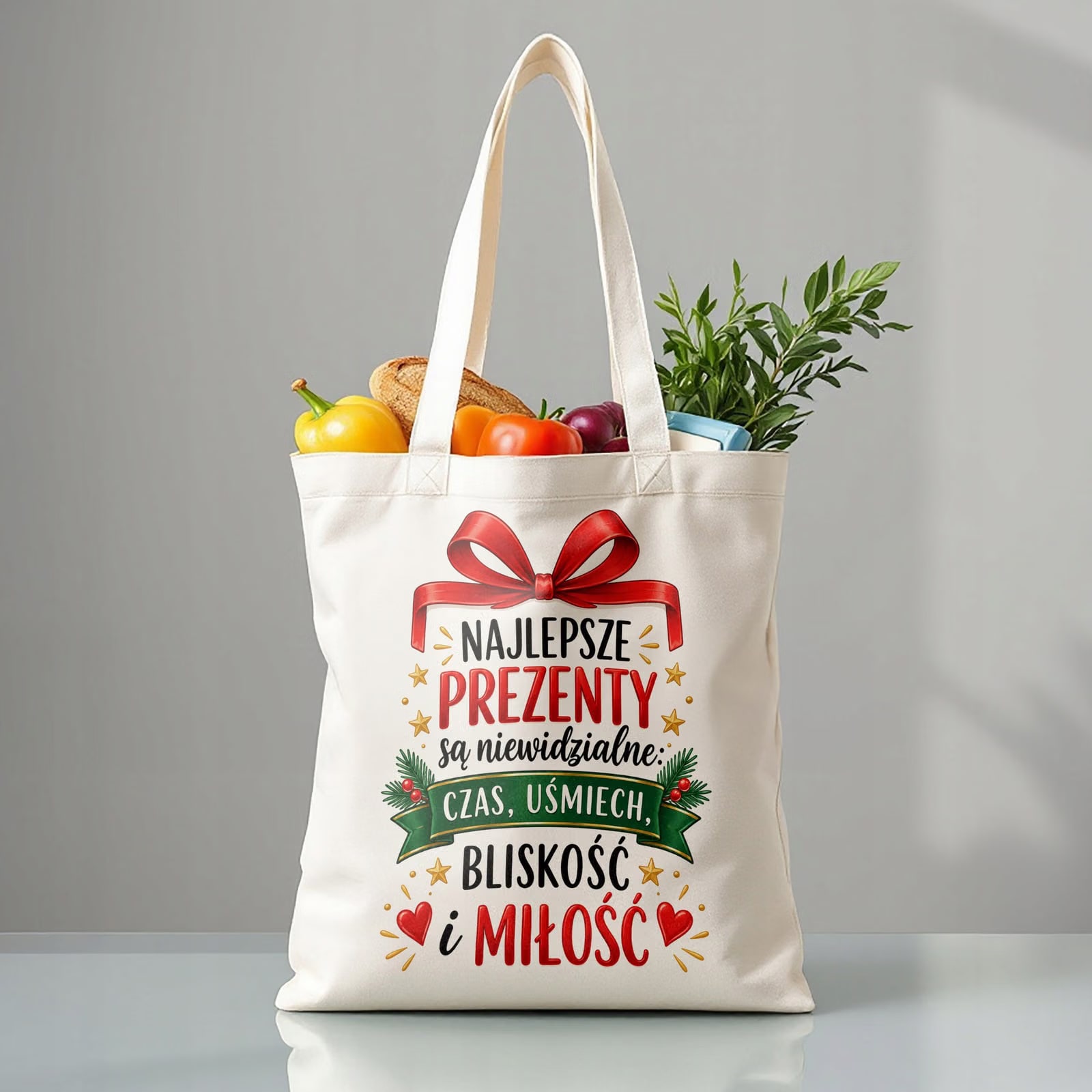 Torba shopper bawełniana świąteczna na zakupy z nadrukiem prezent