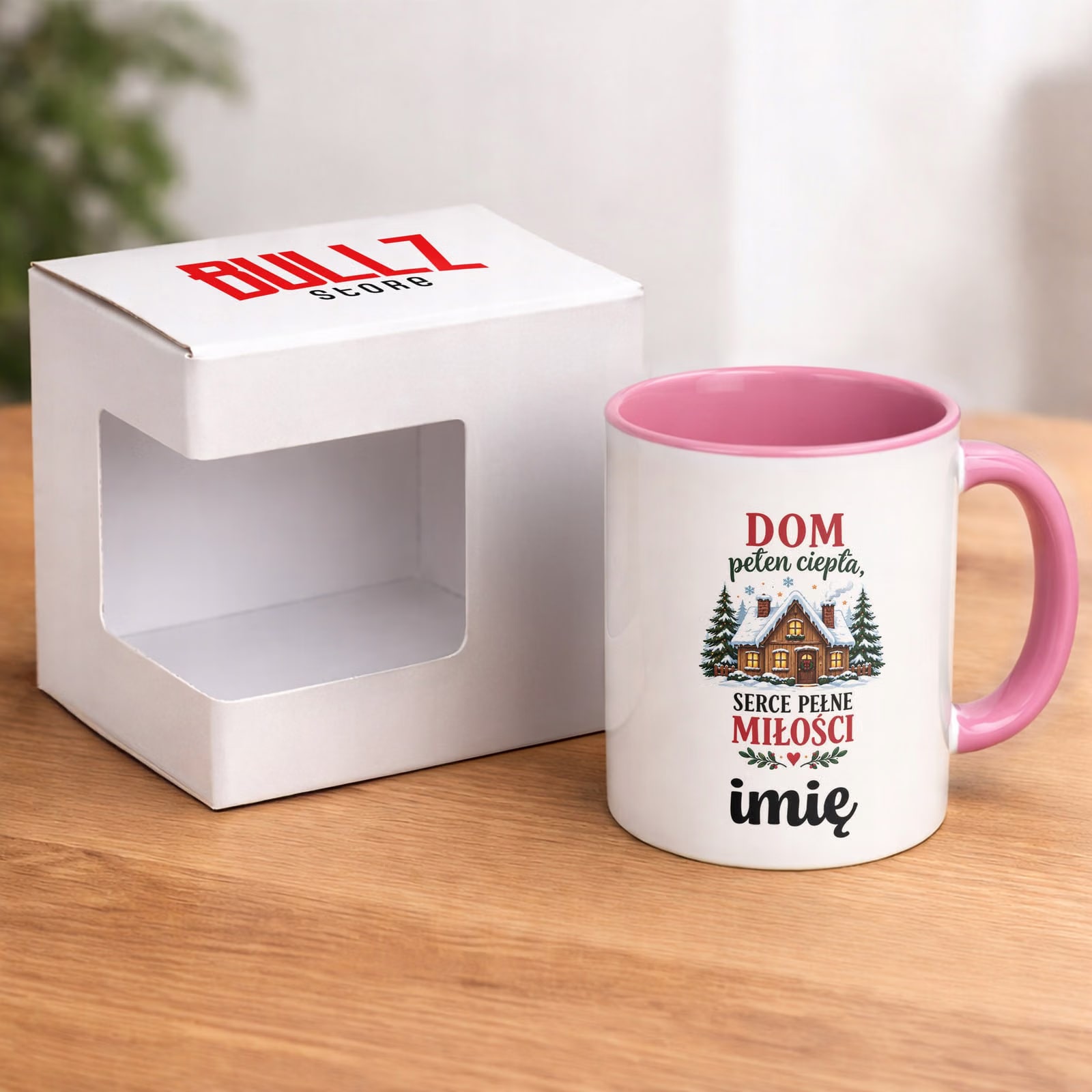 Kubek Różowy Personalizowany z Nadrukiem Boże Narodzenie Święta Prezent