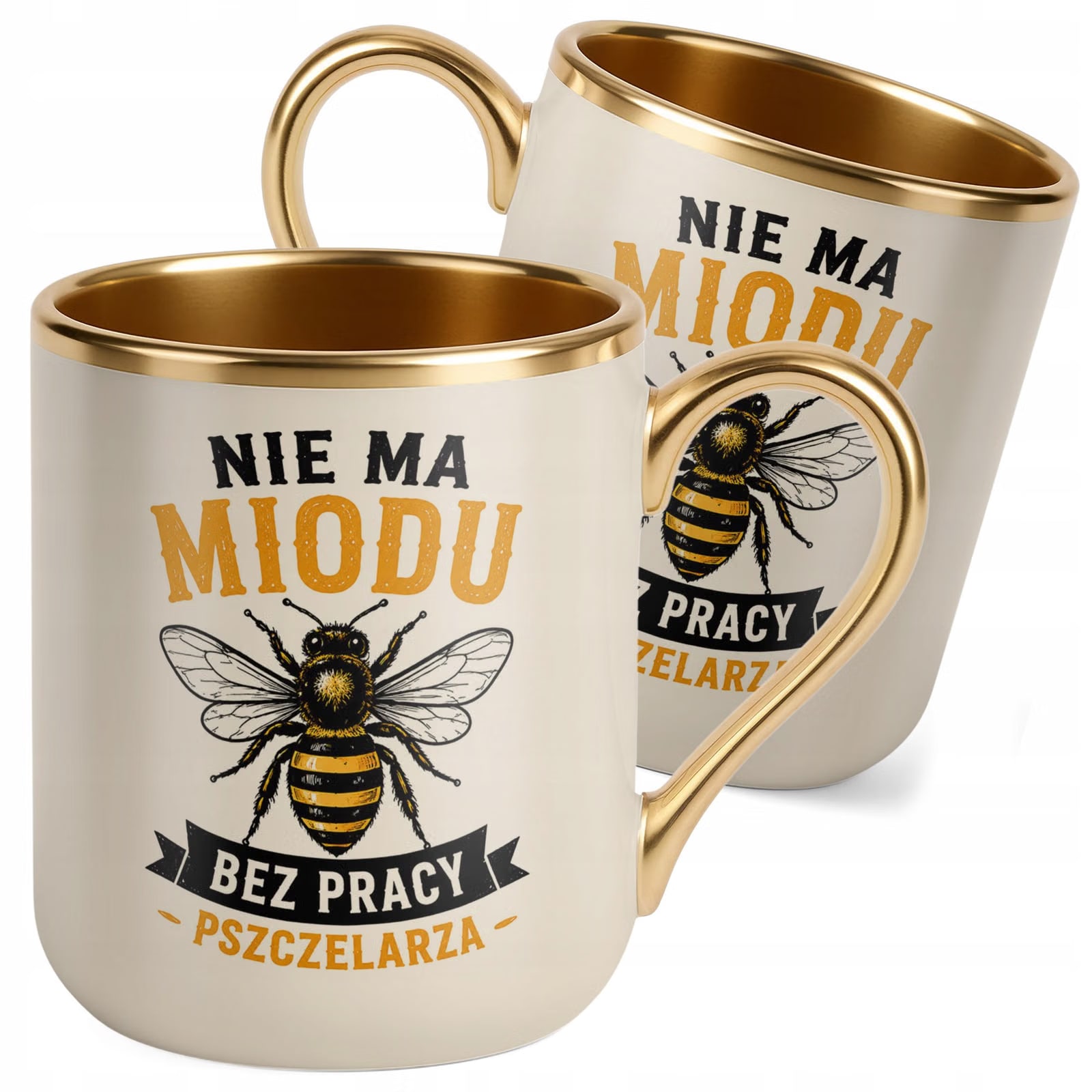Kubek z nadrukiem Premium Złoty Ecru Dla Pszczelarza Szef Pasieki Prezent