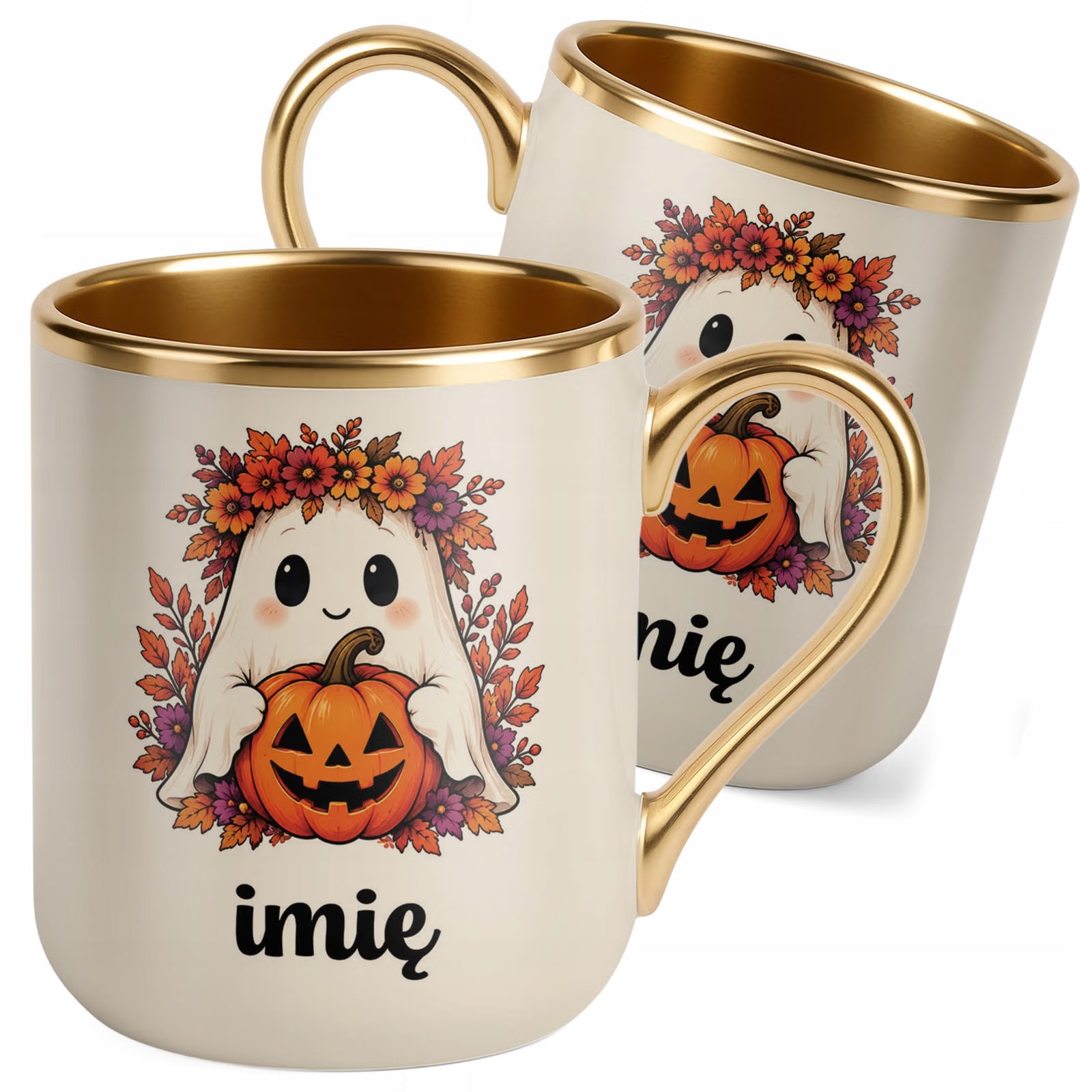 Kubek Personalizowany Premium Złoty Ecru z Nadrukiem Halloween