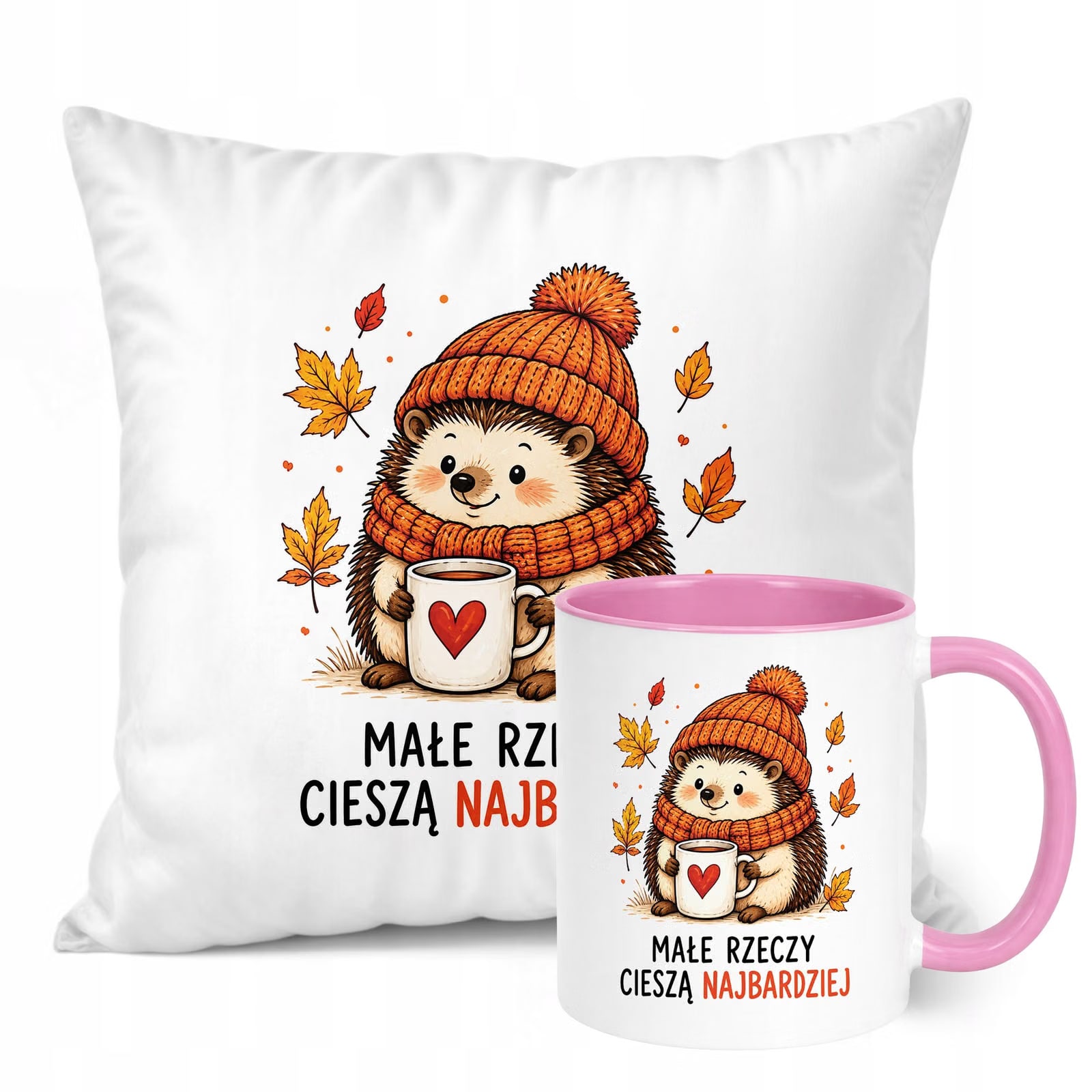 Zestaw Kubek Różowy Poduszka Jesień Jesienny Z Nadrukiem Prezent