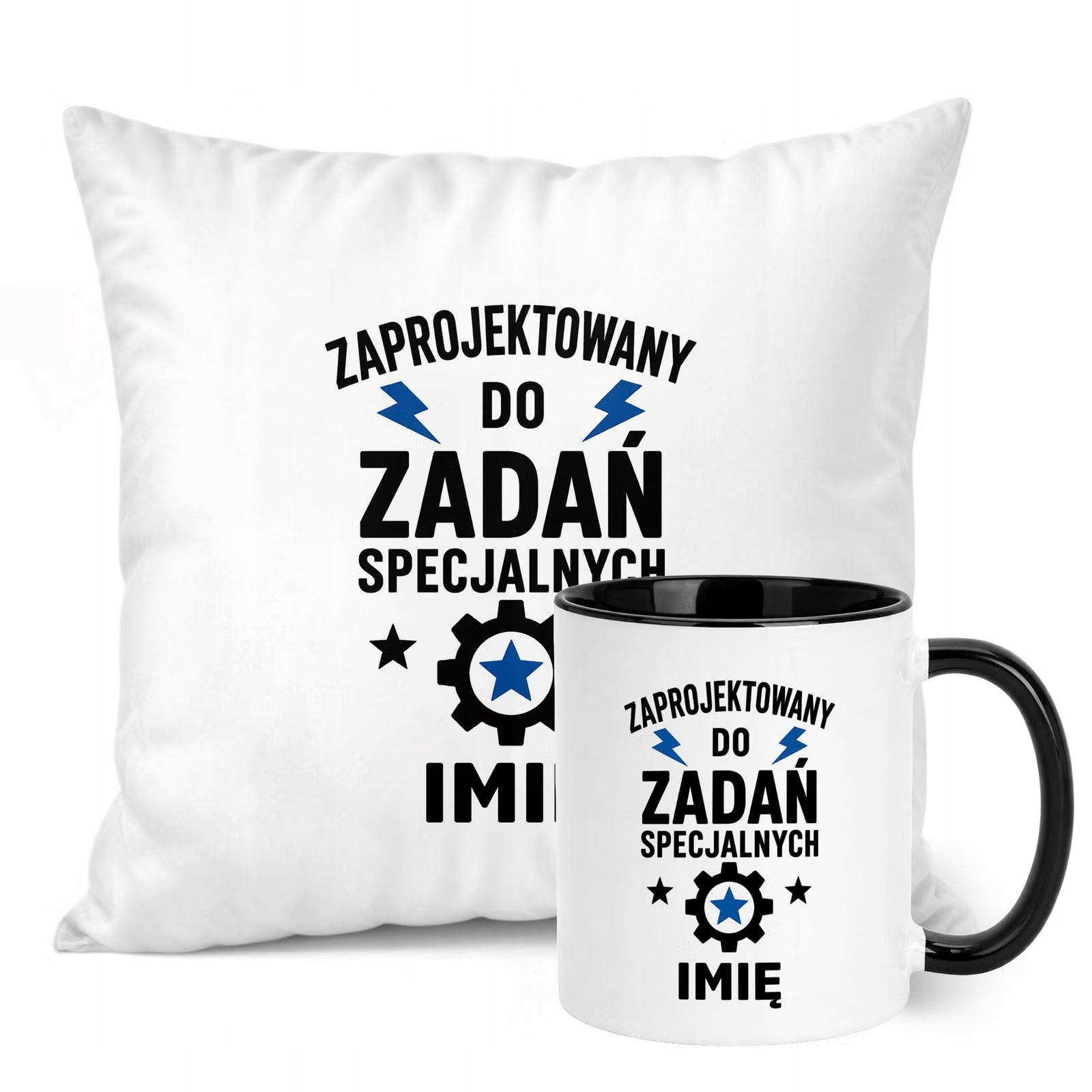 Zestaw Personalizowany Kubek Czarny Poduszka Dzień Chłopaka Z Nadrukiem