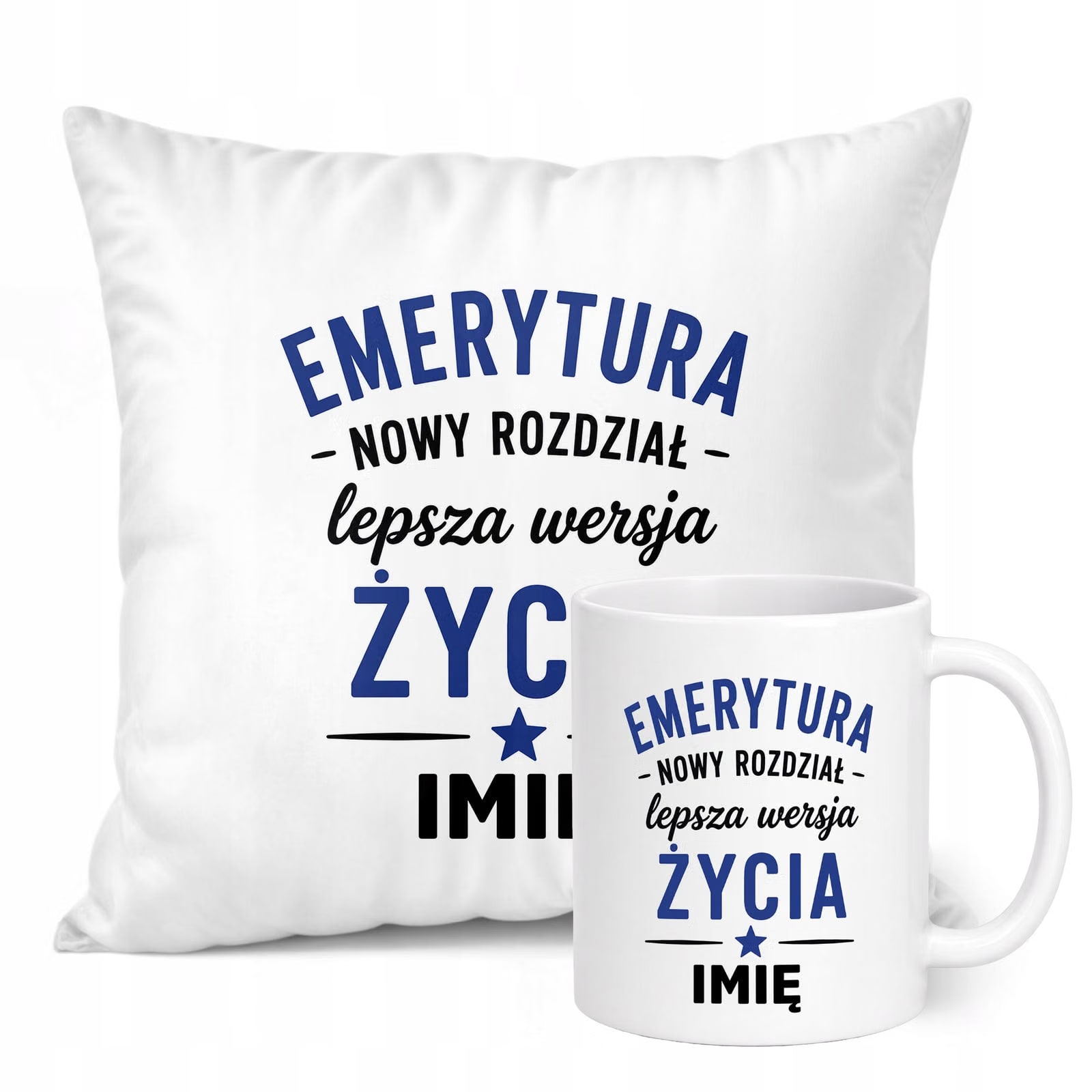 Zestaw Personalizowany Kubek Biały Poduszka Emerytura Dla Emeryta Prezent