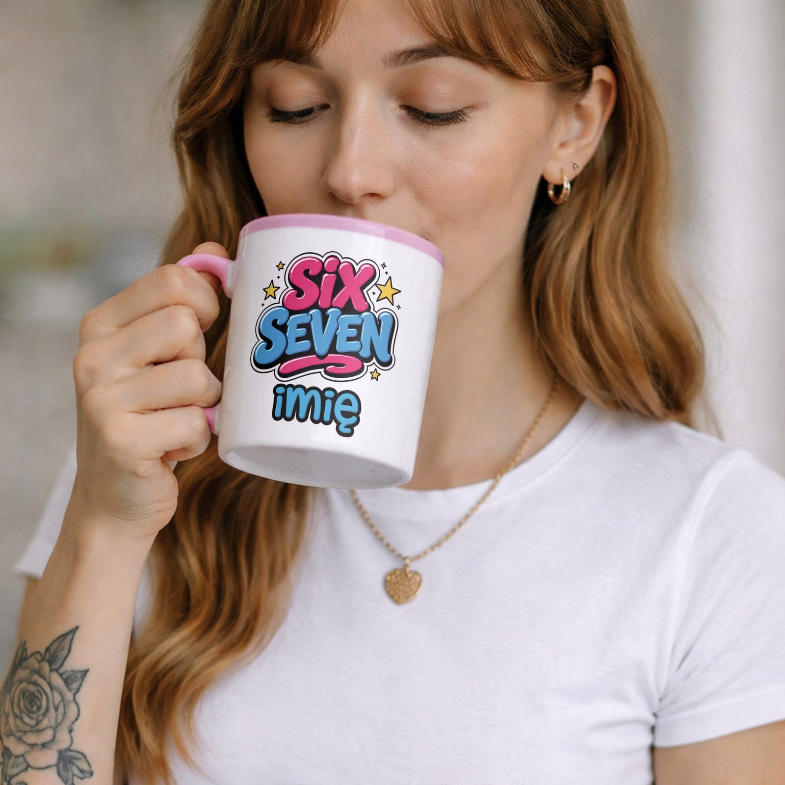 Zestaw personalizowany Kubek Różowy Podkładka pod mysz 67 Six Seven