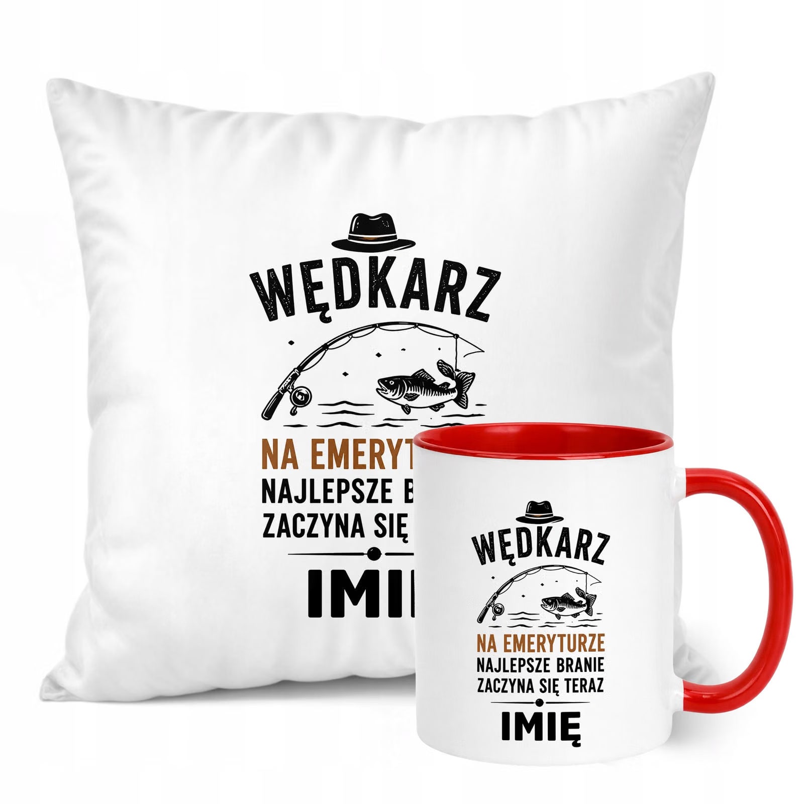 Zestaw Personalizowany Kubek Czerwony Poduszka Emerytura Upominek Prezent