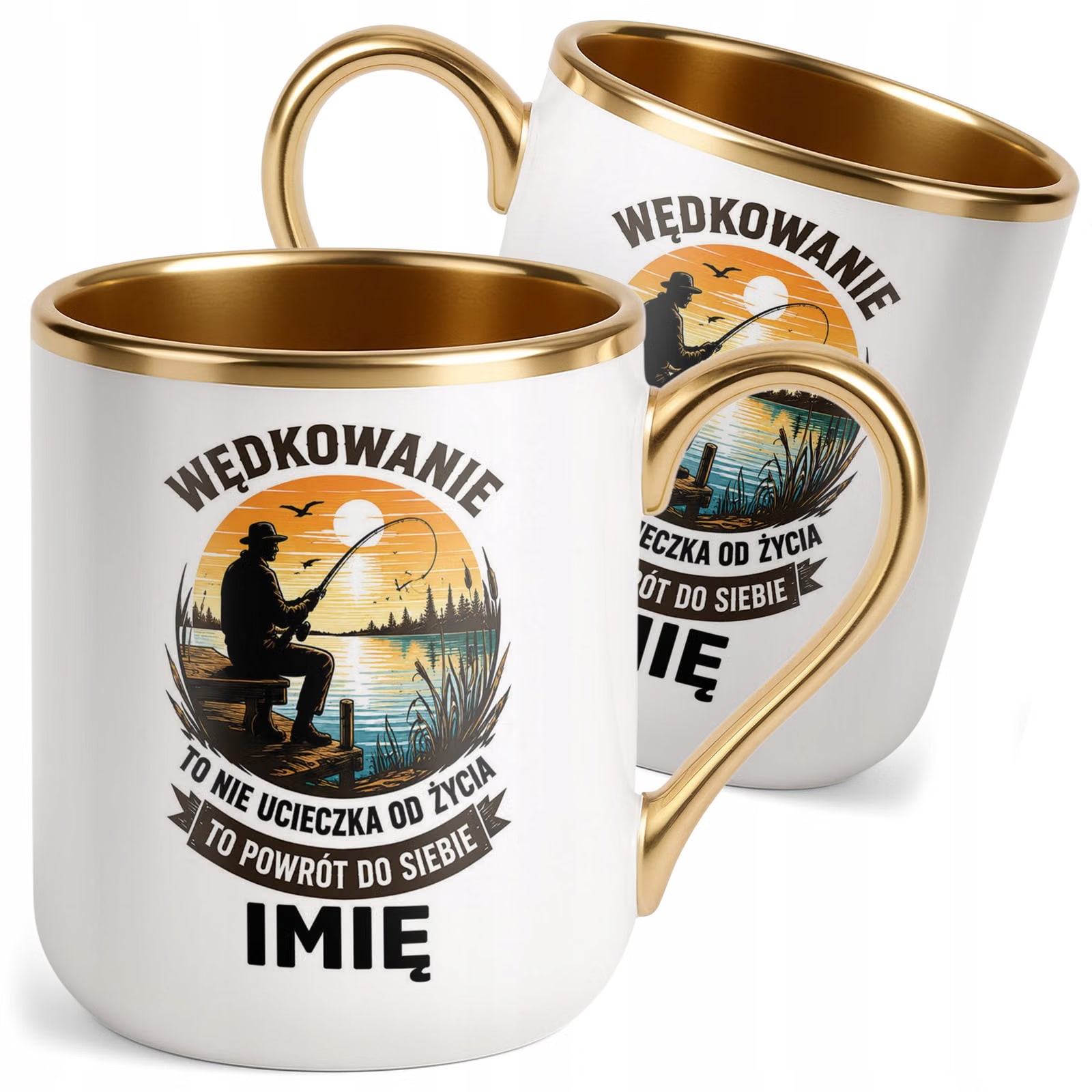 Kubek Personalizowany z nadrukiem Premium Złoty Dla Wędkarza Prezent