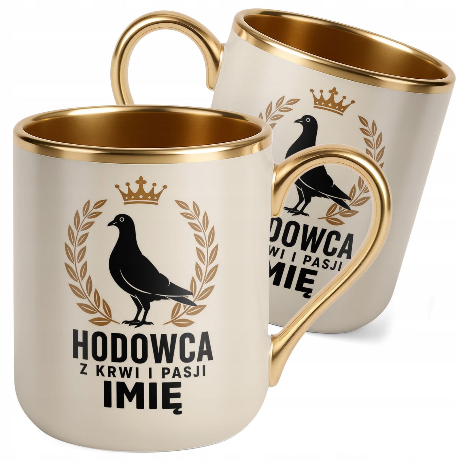 Kubek Personalizowany z nadrukiem Premium Złoty Ecru Dla Gołębiarza Prezent