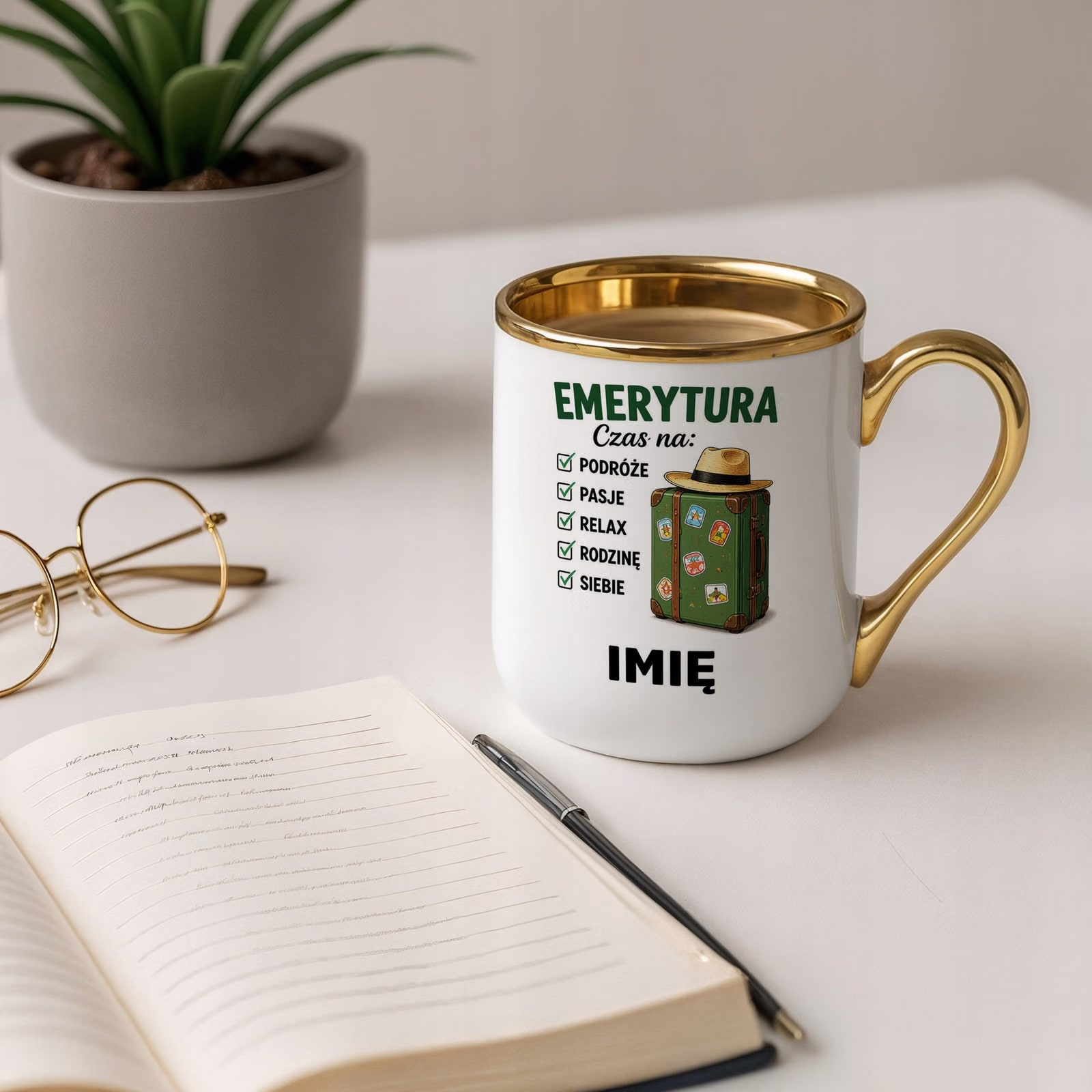 Kubek Personalizowany z nadrukiem Premium Złoty Emerytura Prezent