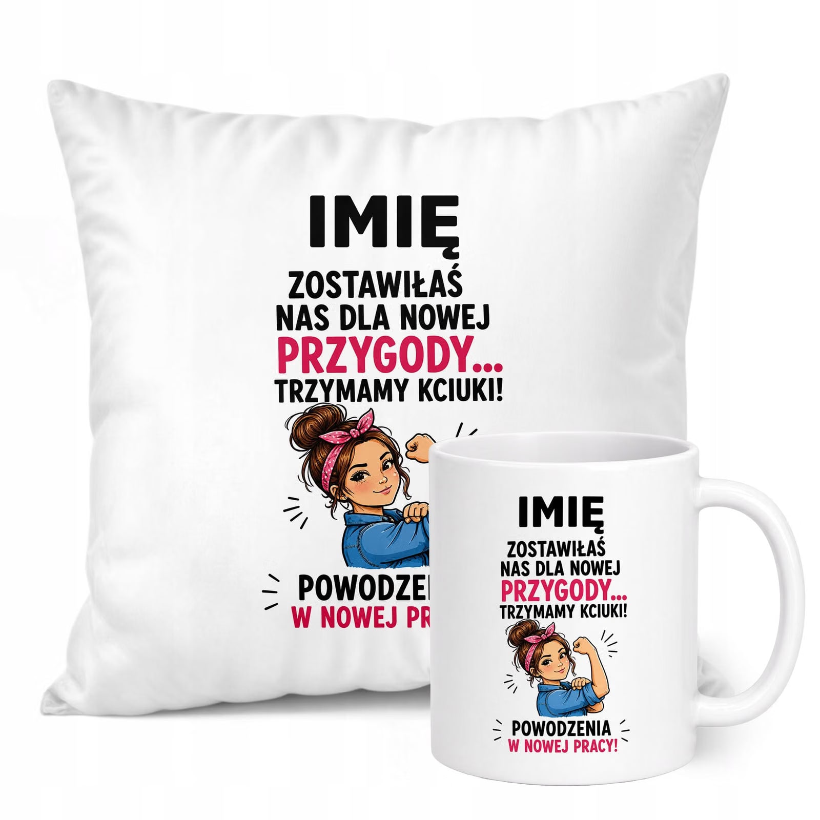 Zestaw Personalizowany Kubek Biały Poduszka Odejście z Pracy Prezent