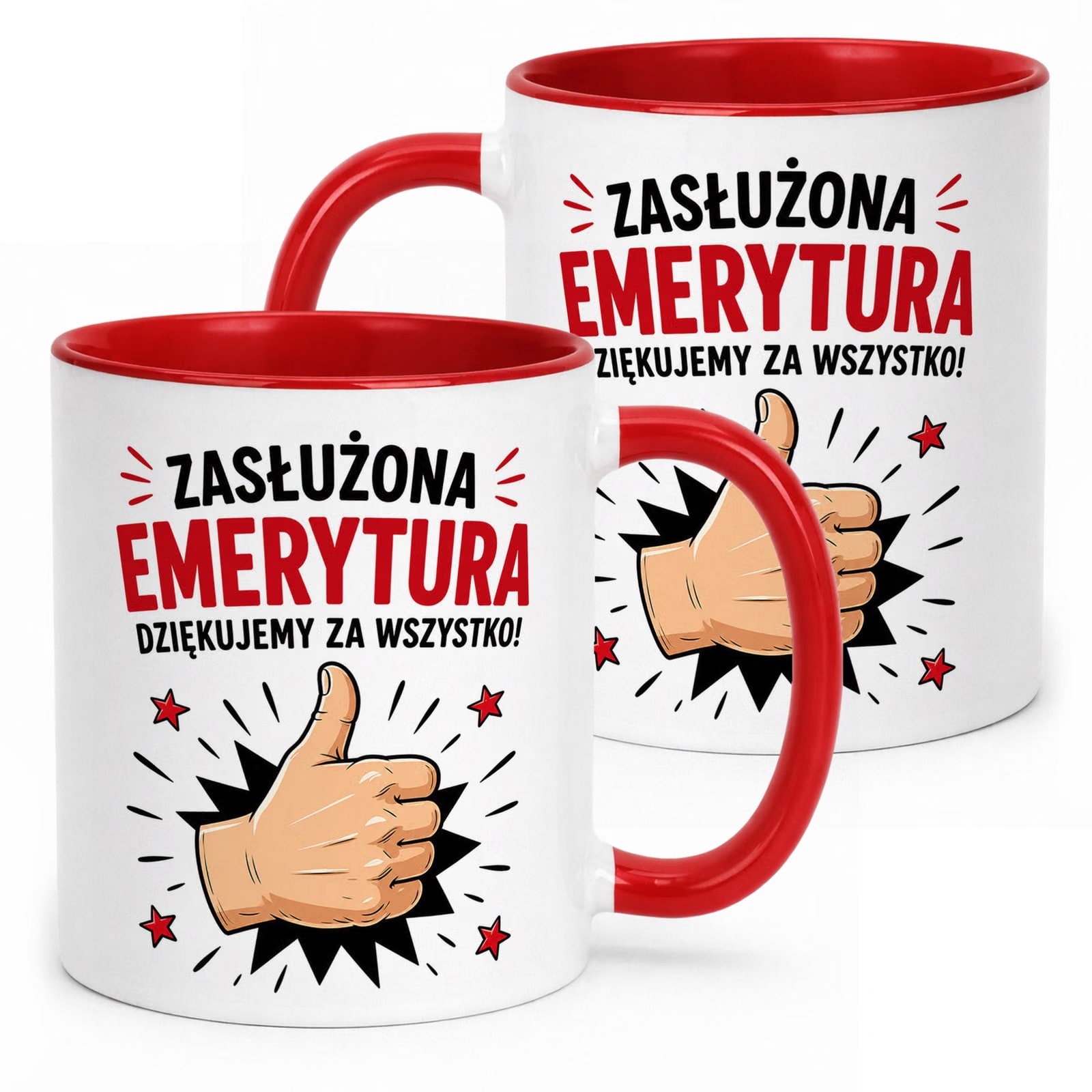 Kubek Czerwony z nadrukiem Emerytura Dla Emeryta Emerytki Upominek Prezent