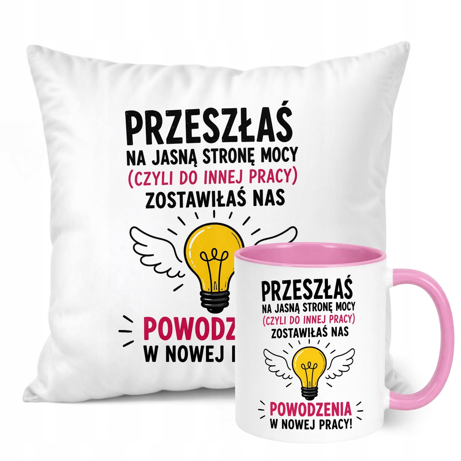Zestaw Kubek Różowy Poduszka Z Nadrukiem Odejście z Pracy Prezent