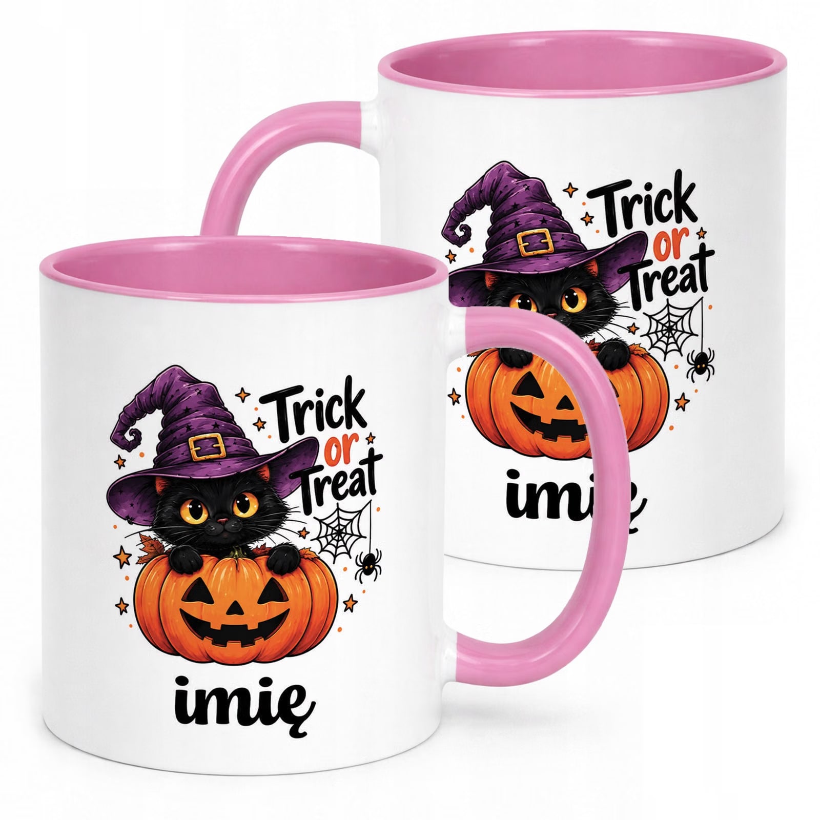 Kubek Różowy Personalizowany z Nadrukiem Halloween Jesień Prezent Upominek