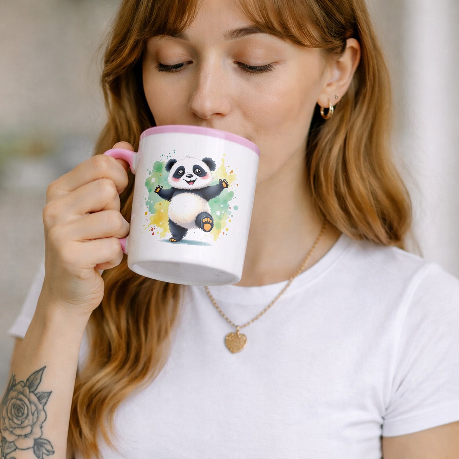 Kubek Różowy Panda Zwierzak Słodki Dla Dzieci Prezent