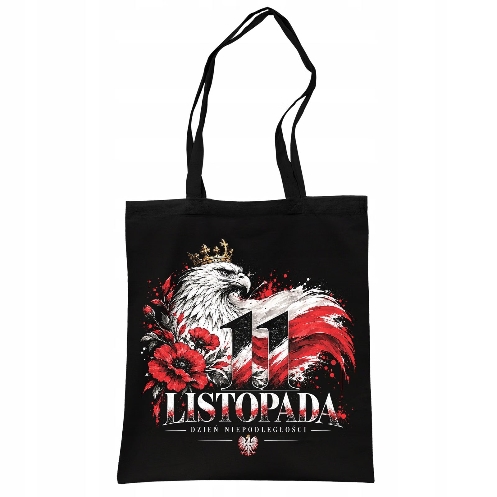 Torba shopper czarna patriotyczna święto niepodległości z nadrukiem